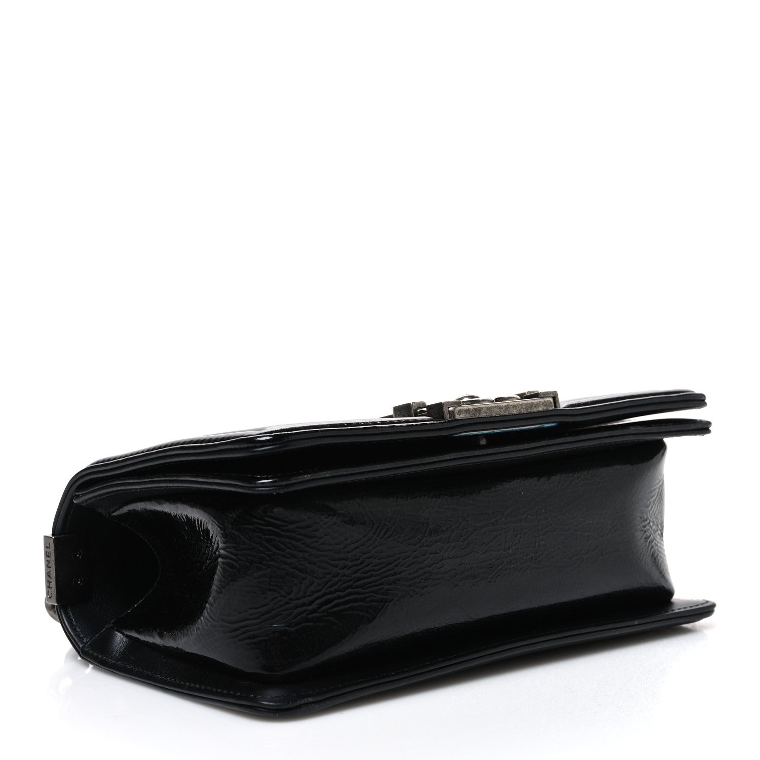 Patent Calfskin Snakeskin Small Boy Flap Black Silver — view 4