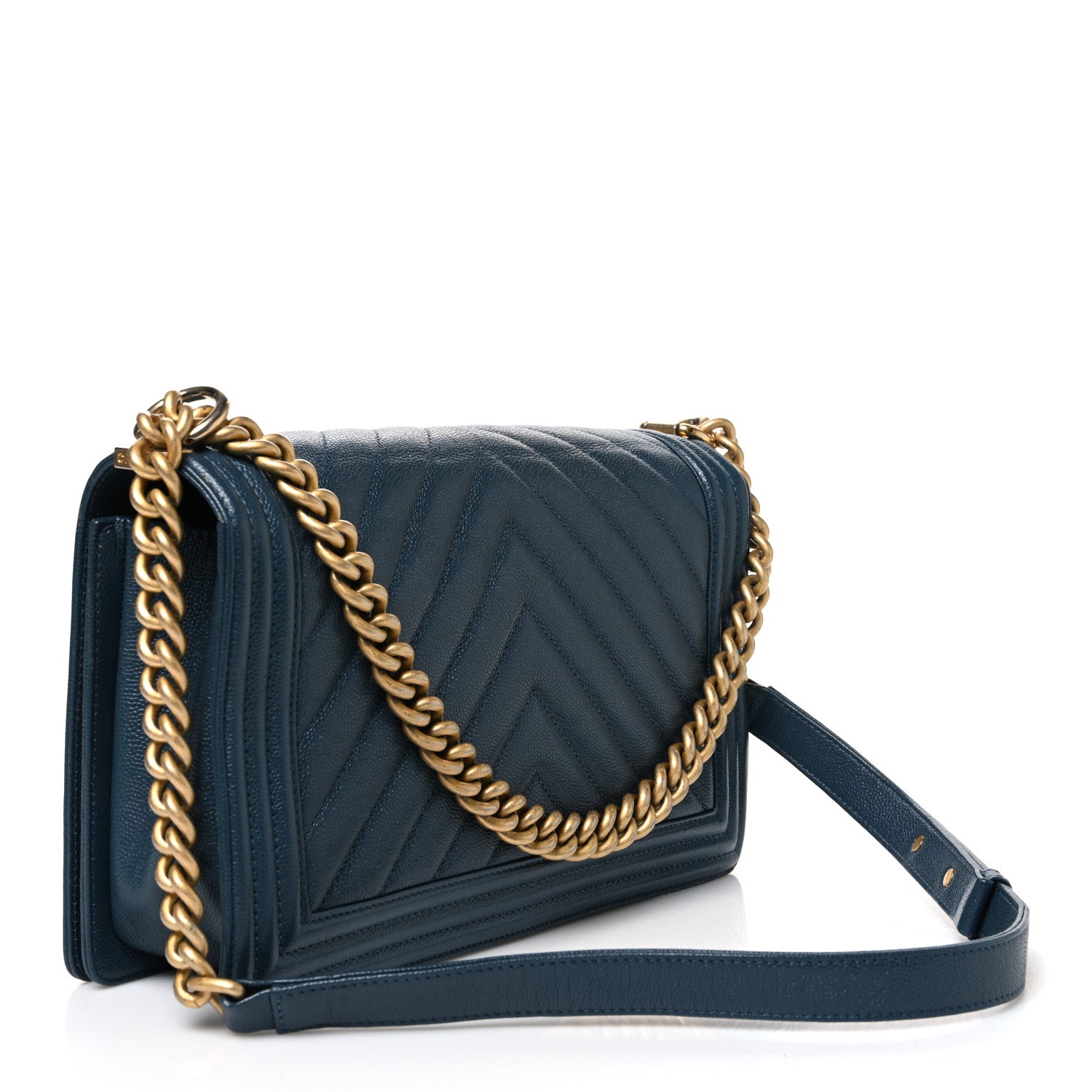 Caviar Chevron Quilted New Medium Boy Flap Blue — view 3