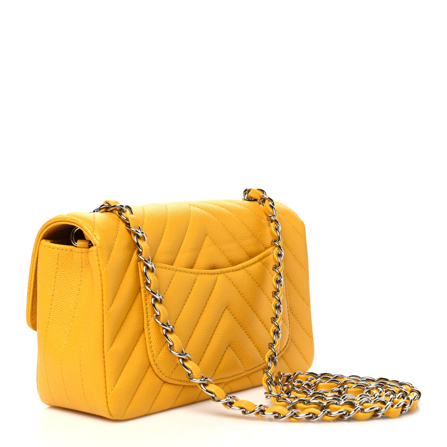Caviar Chevron Quilted Mini Rectangular Flap Yellow — view 3