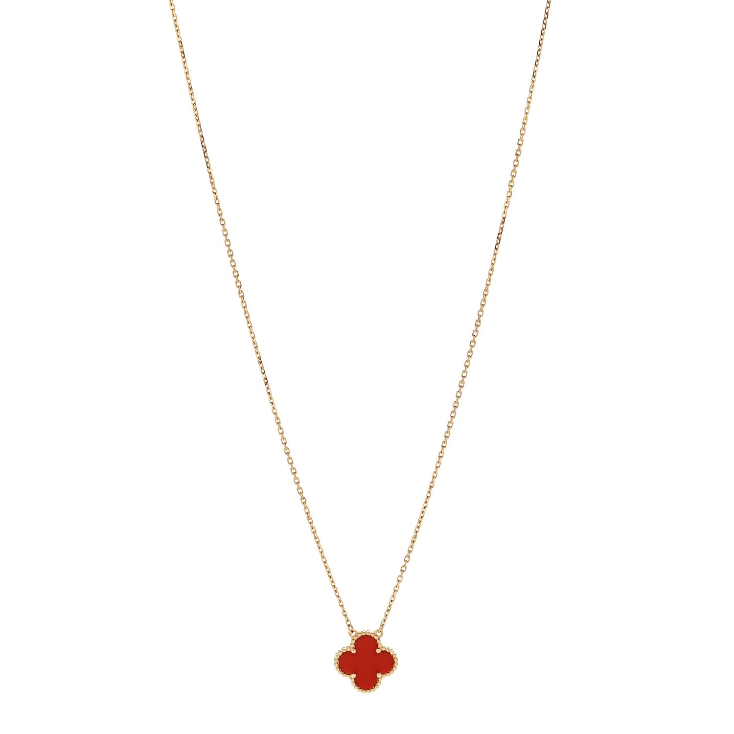 18K Yellow Gold Carnelian Vintage Alhambra Pendant Necklace