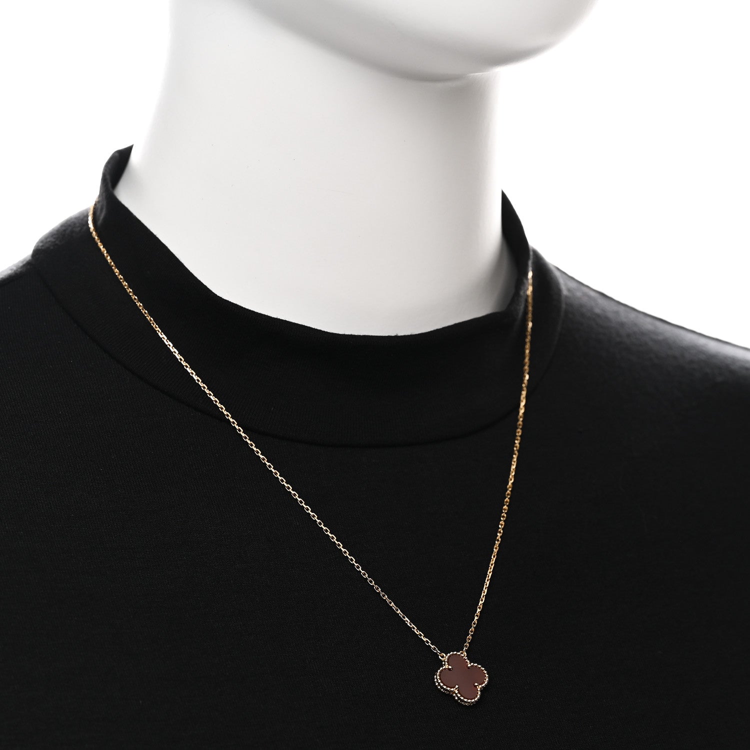 18K Yellow Gold Carnelian Vintage Alhambra Pendant Necklace — view 2