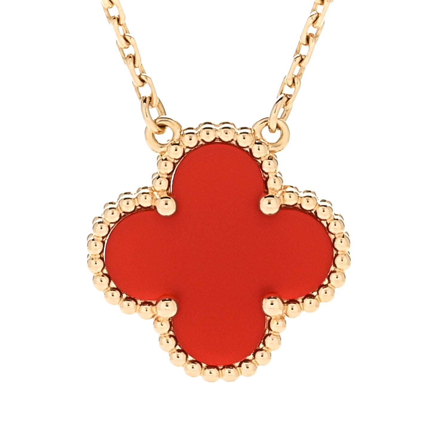 18K Yellow Gold Carnelian Vintage Alhambra Pendant Necklace — view 4