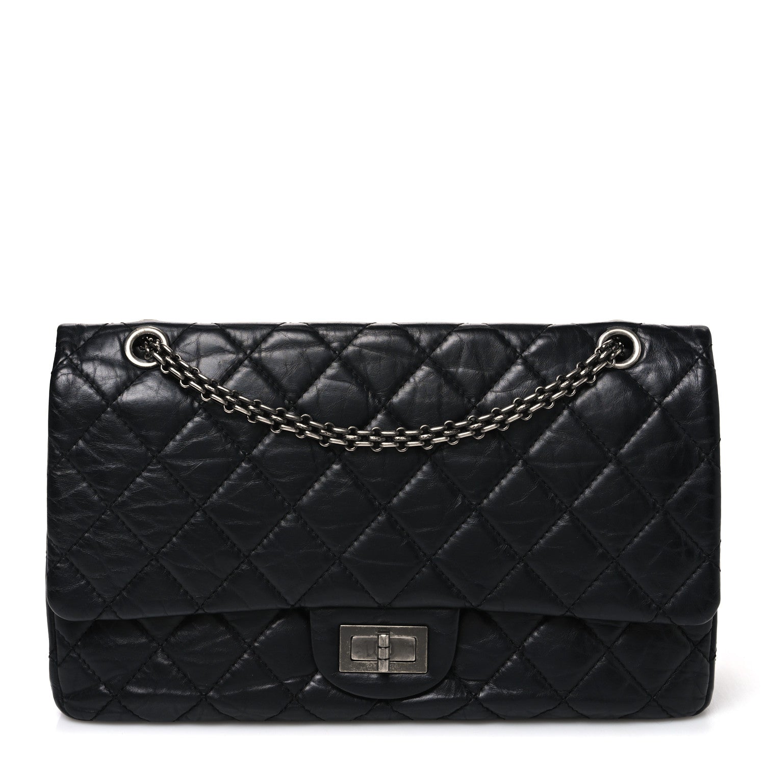 Aged Calfskin Quilted 2.55 Reissue 227 Flap Black