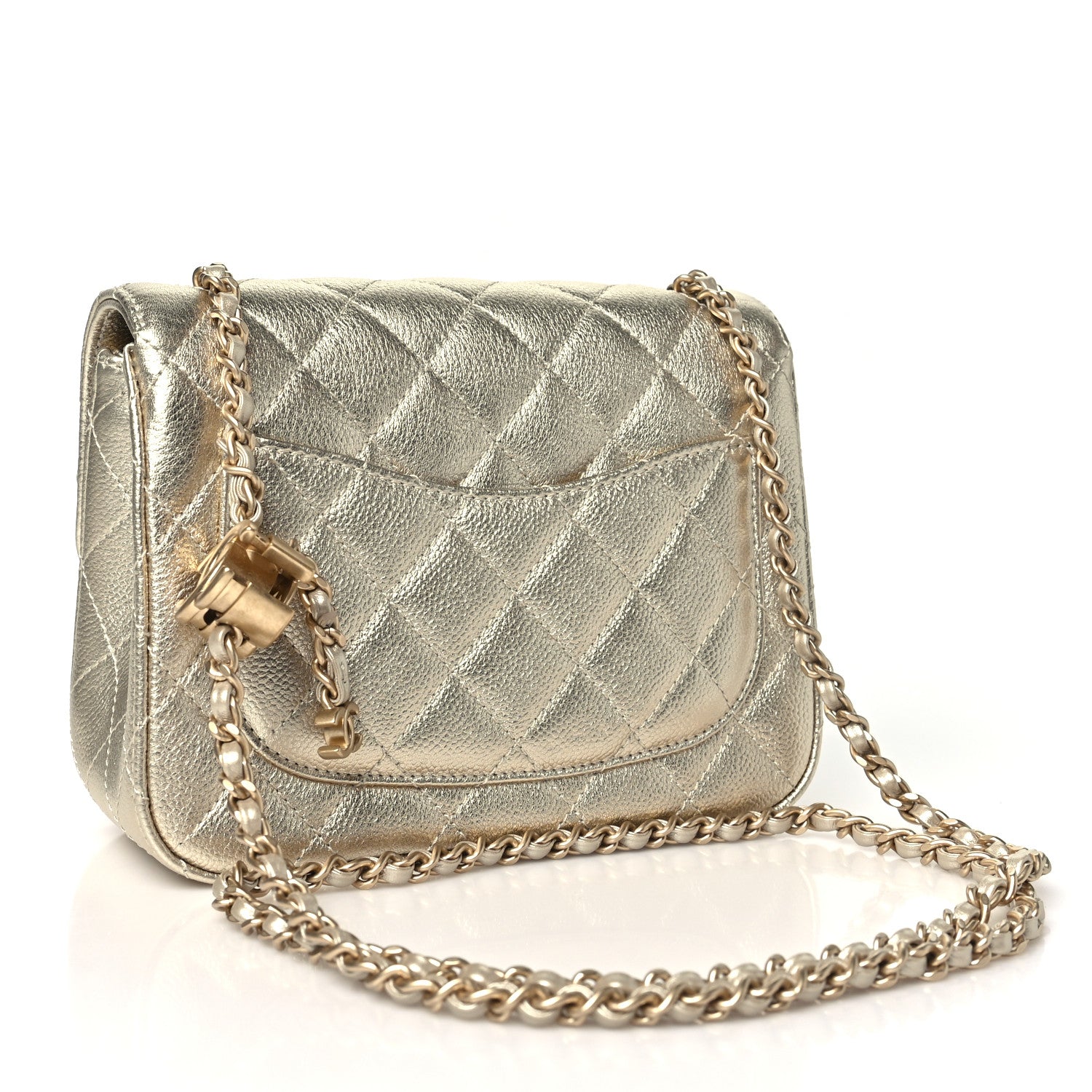 Metallic Caviar Quilted Mini Square CC Slide Flap Gold — view 3