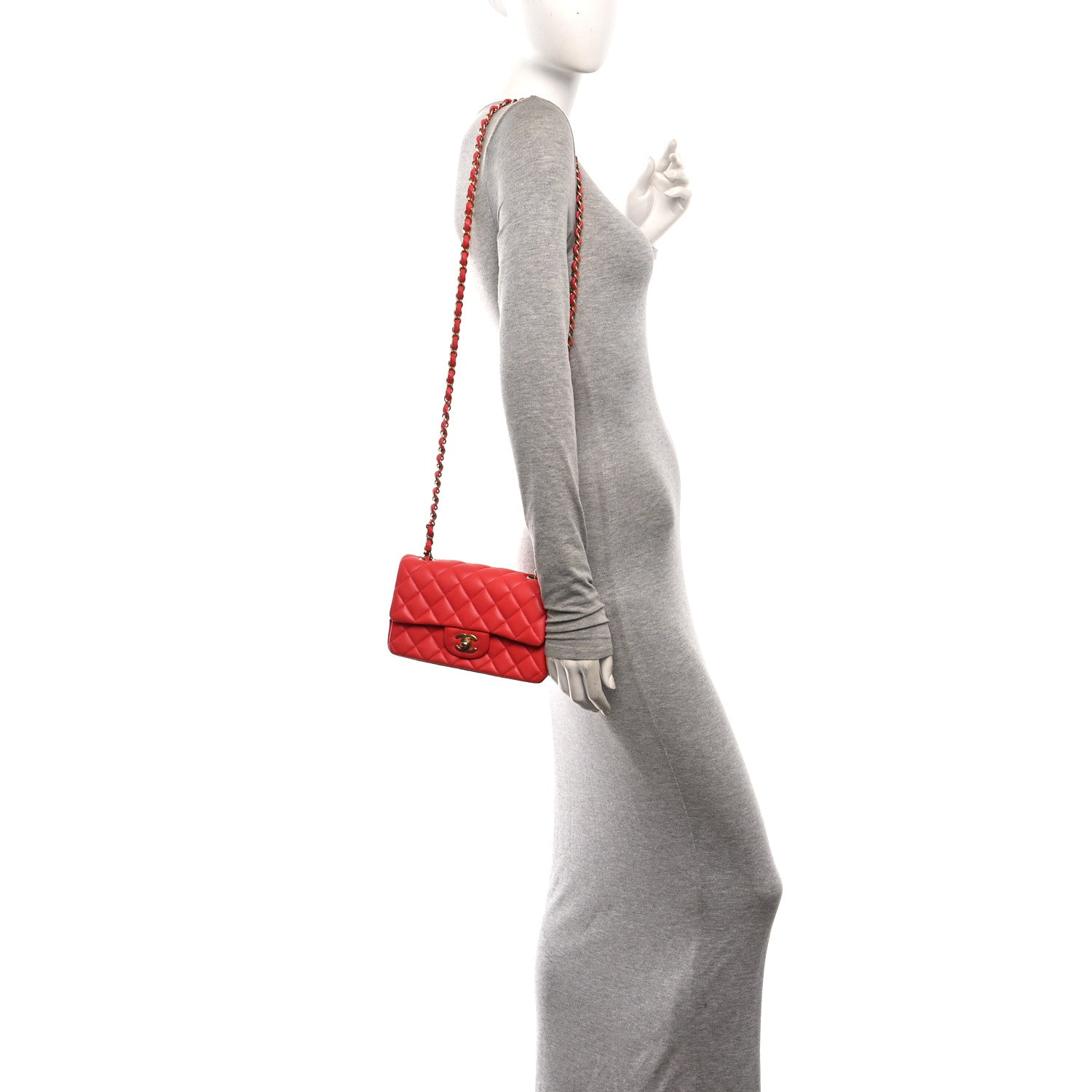 Lambskin Quilted Mini Rectangular Flap Red — view 2