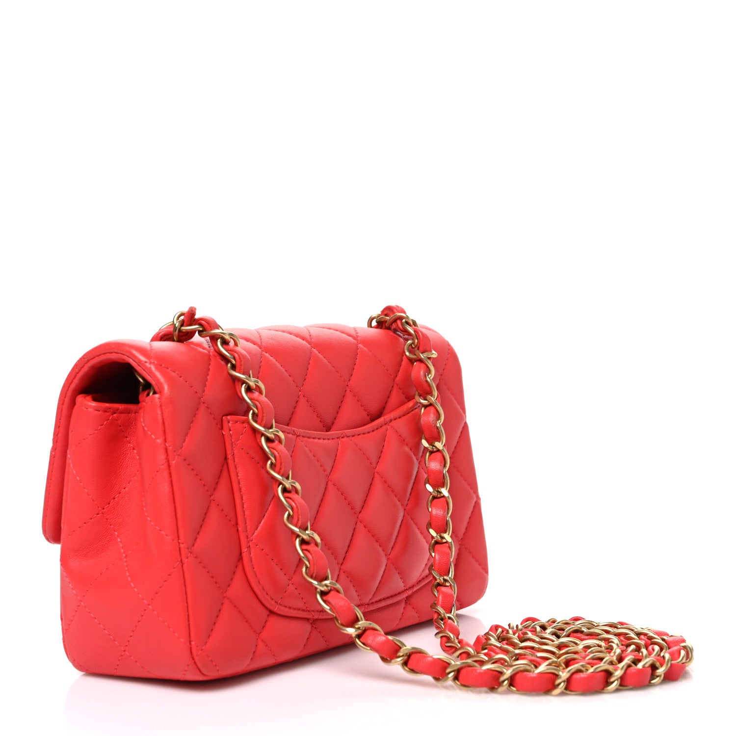 Lambskin Quilted Mini Rectangular Flap Red — view 3