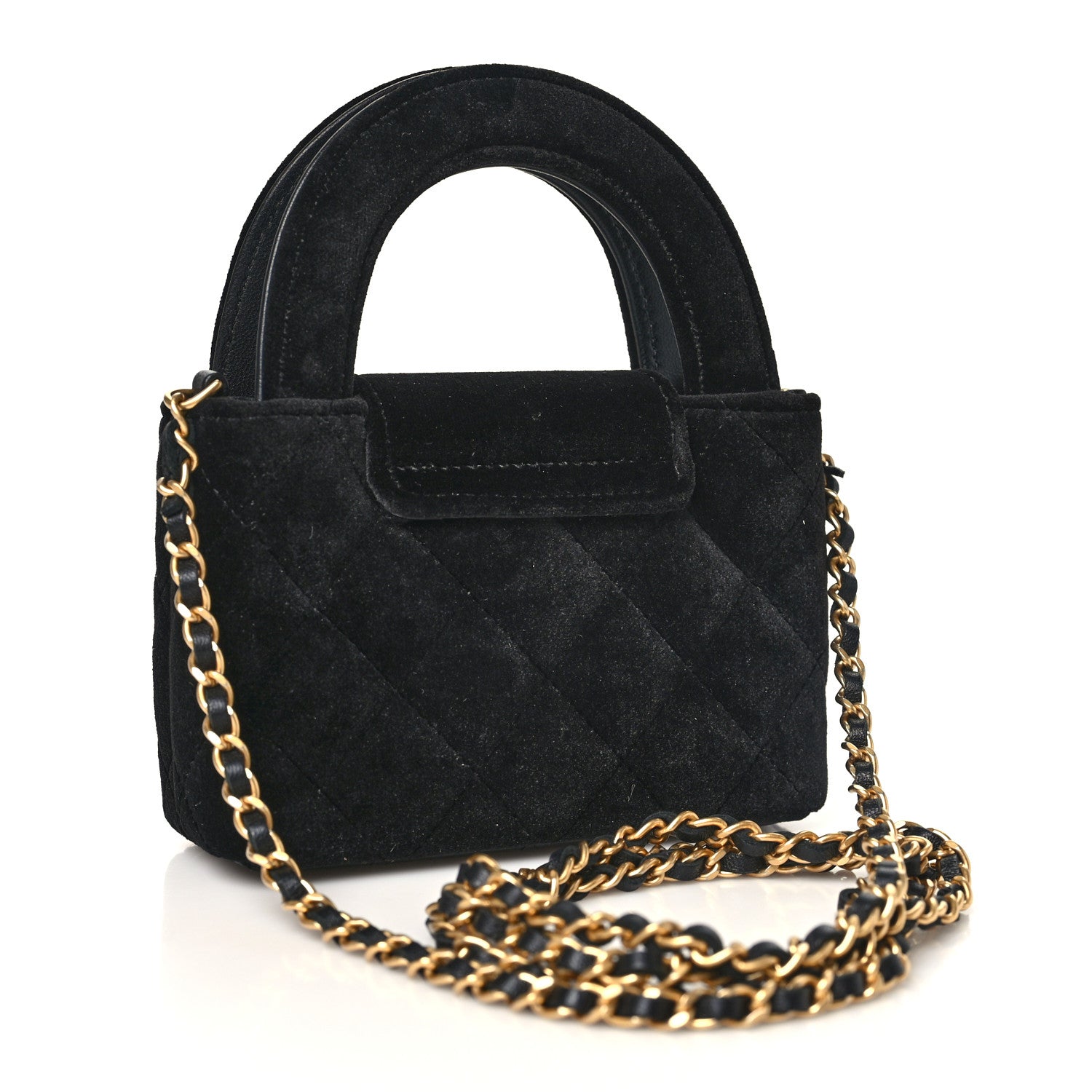Velvet Quilted Mini Nano Kelly Shopper Black — view 3