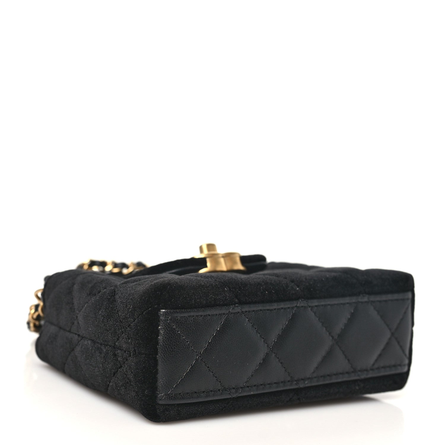Velvet Quilted Mini Nano Kelly Shopper Black — view 4