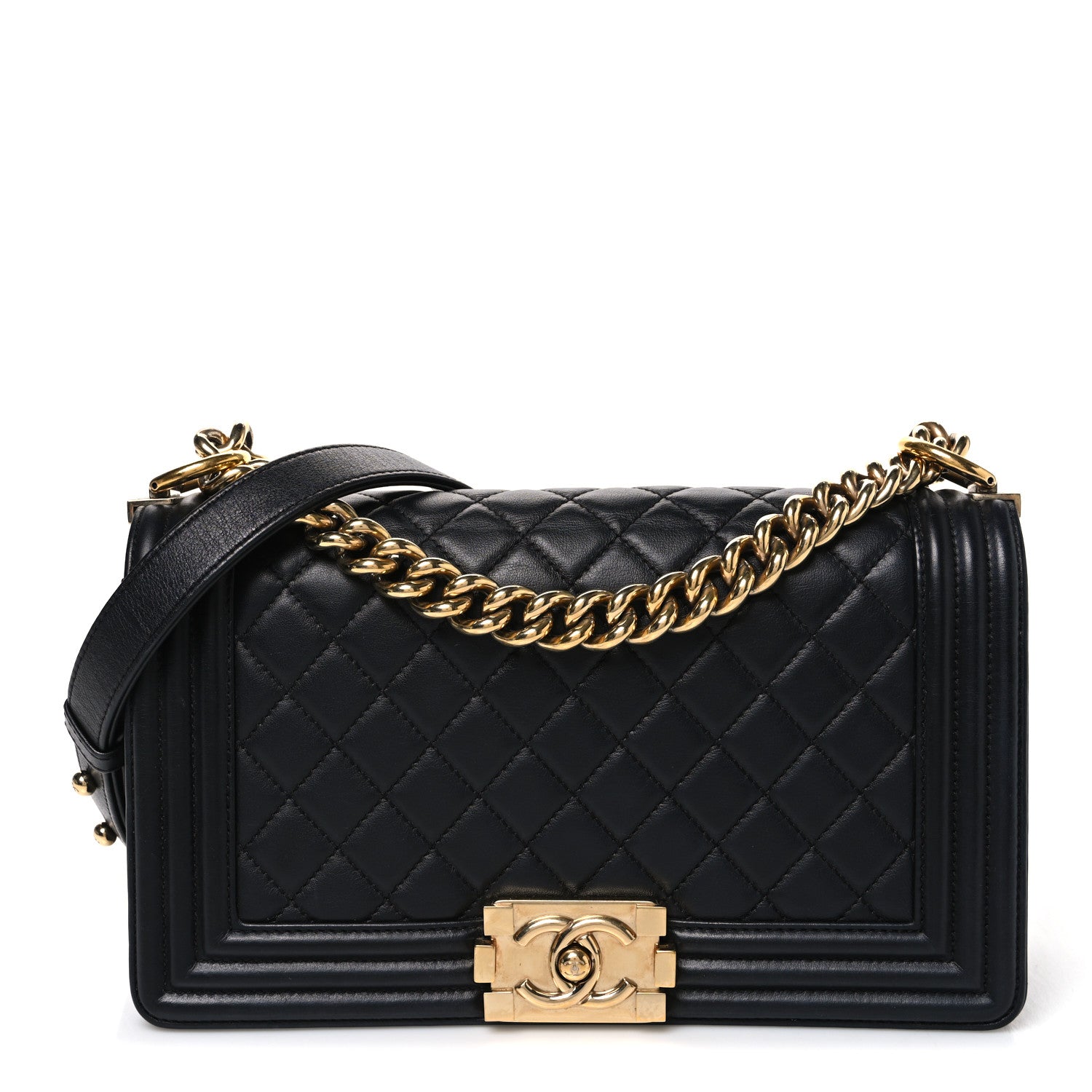 Lambskin Quilted Medium Boy Flap Black