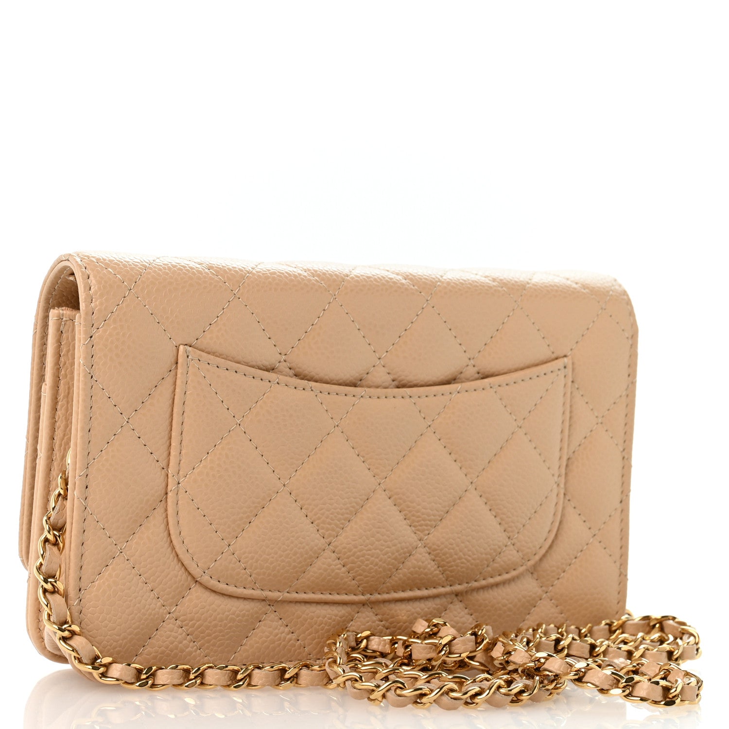 Caviar Quilted Wallet on Chain WOC Beige — view 3