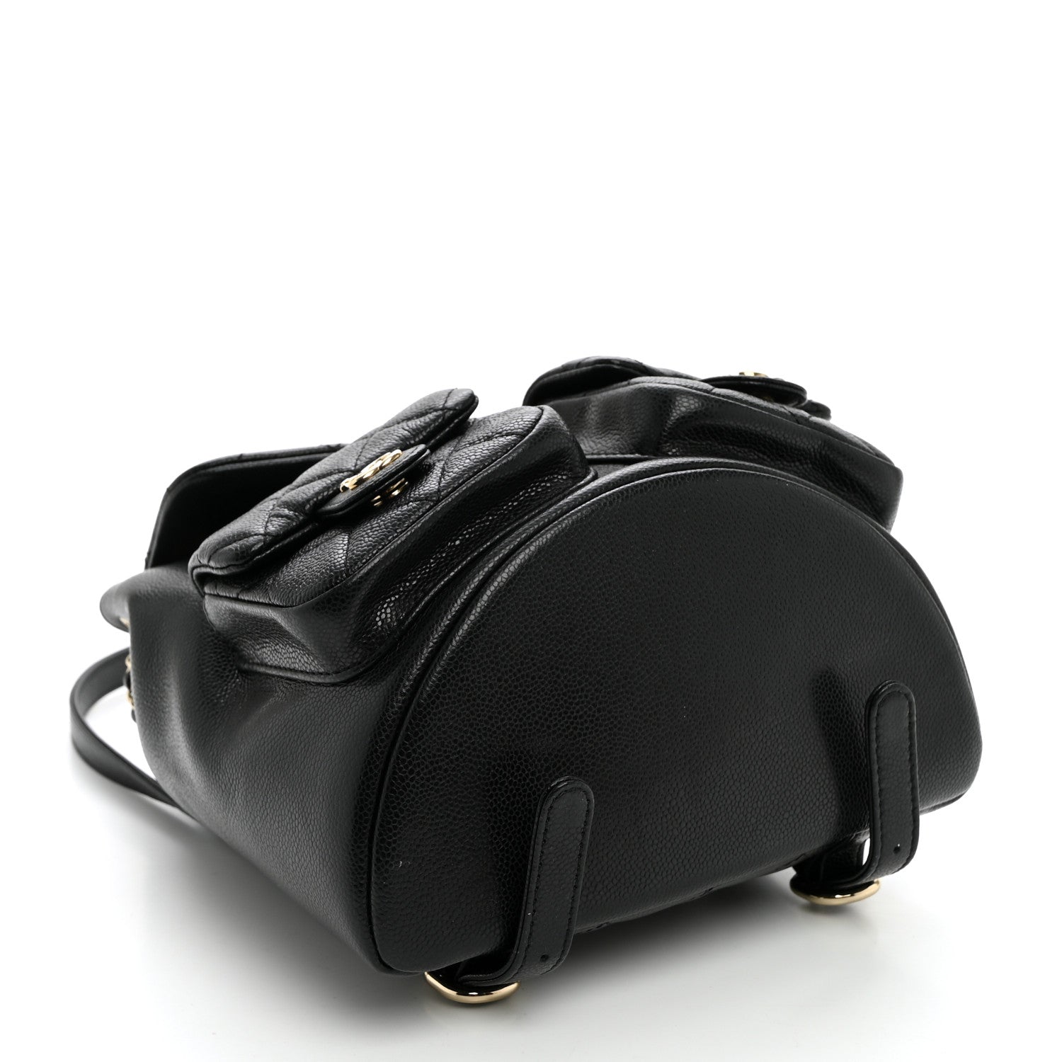 Shiny Caviar Quilted Small Duma Pockets Drawstring Backpack Black — view 4