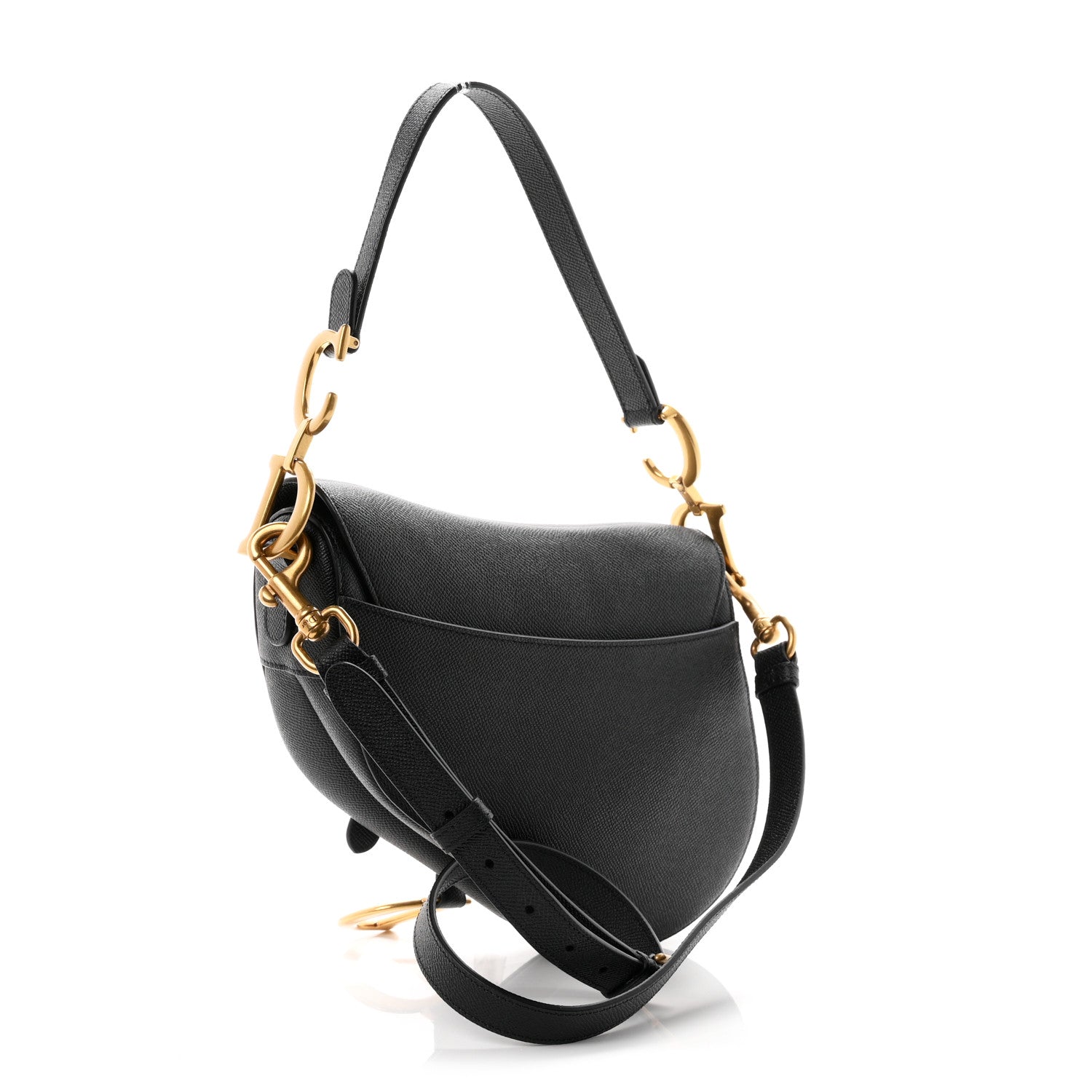 Grained Calfskin Saddle Bag With Strap Black — view 2