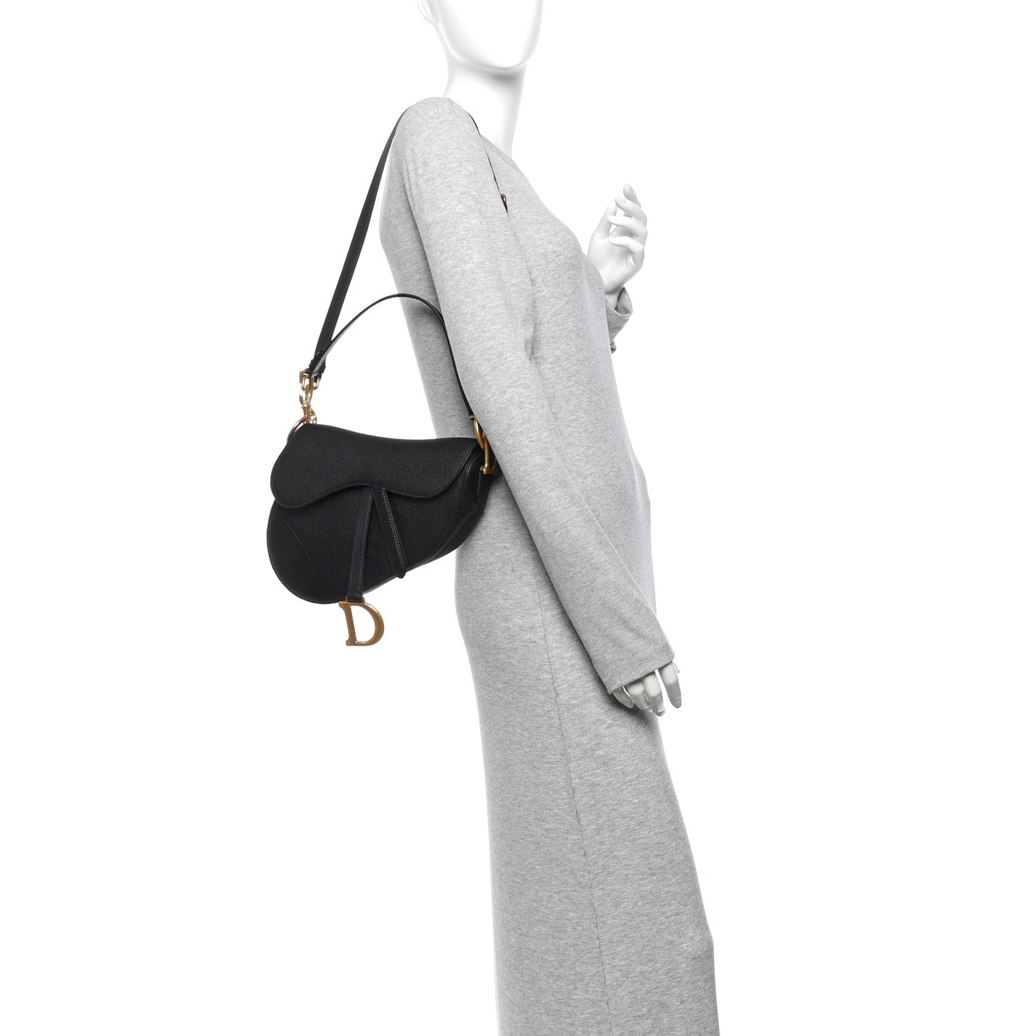 Grained Calfskin Saddle Bag With Strap Black — view 3