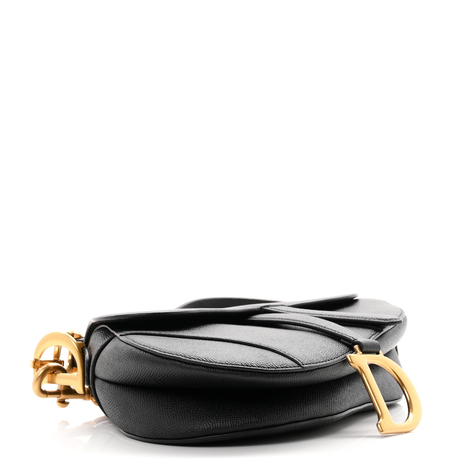 Grained Calfskin Saddle Bag With Strap Black — view 4