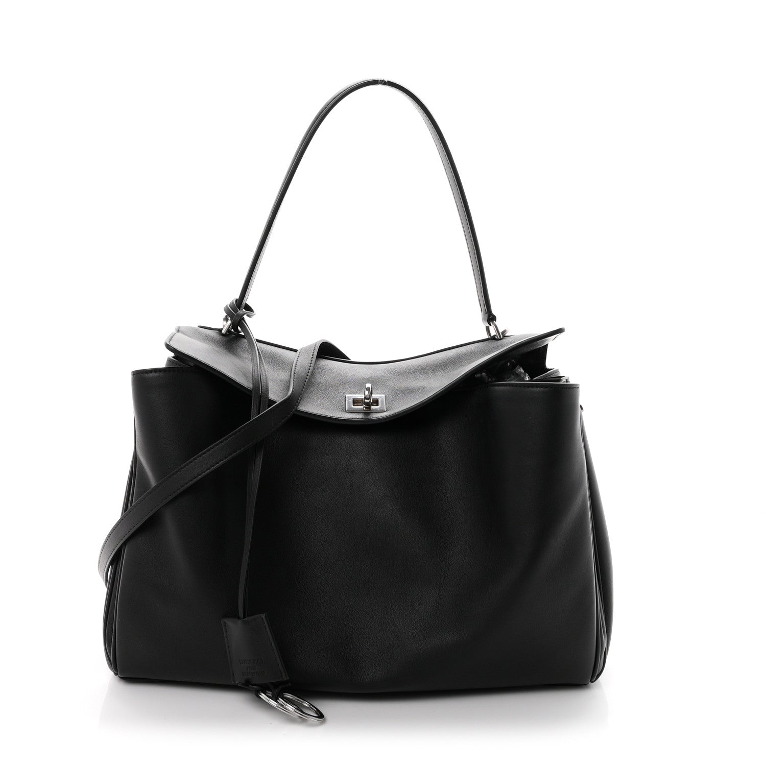 Natural Smooth Calfskin Medium Rodeo Top Handle Handbag Black