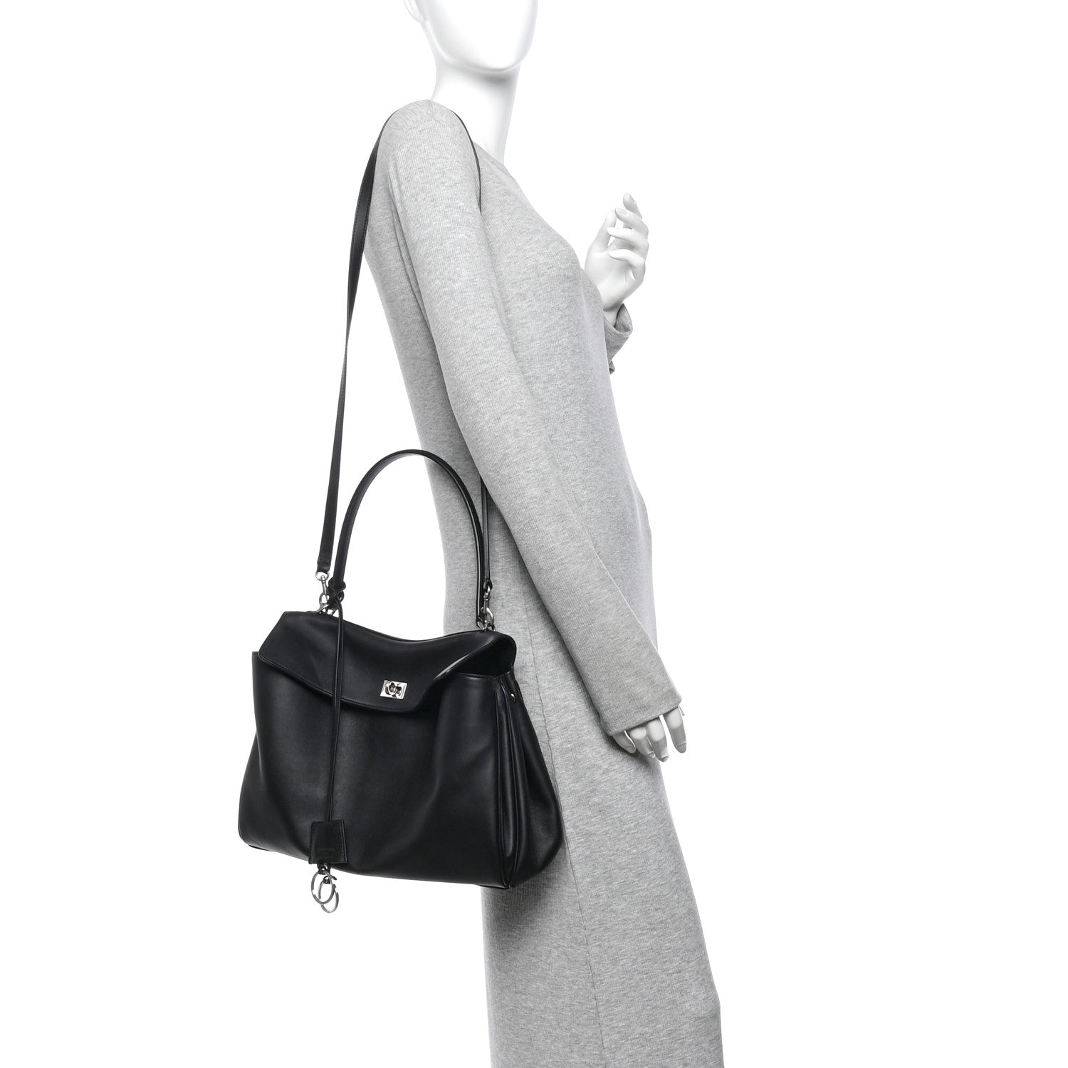 Natural Smooth Calfskin Medium Rodeo Top Handle Handbag Black — view 2