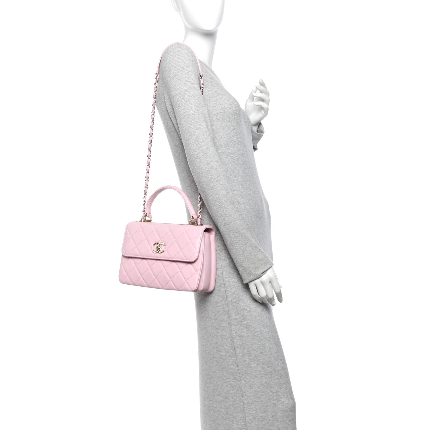 Lambskin Quilted Small Trendy CC Flap Dual Handle Bag Light Pink — view 2