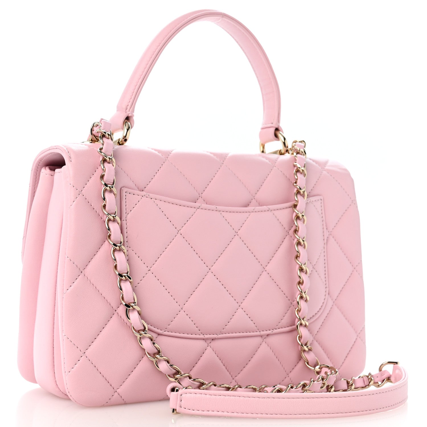 Lambskin Quilted Small Trendy CC Flap Dual Handle Bag Light Pink — view 3