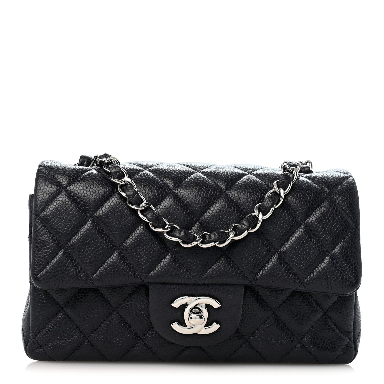 Caviar Quilted Mini Rectangular Flap Navy