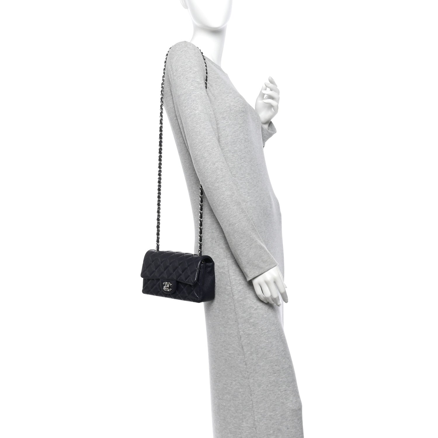 Caviar Quilted Mini Rectangular Flap Navy — view 2