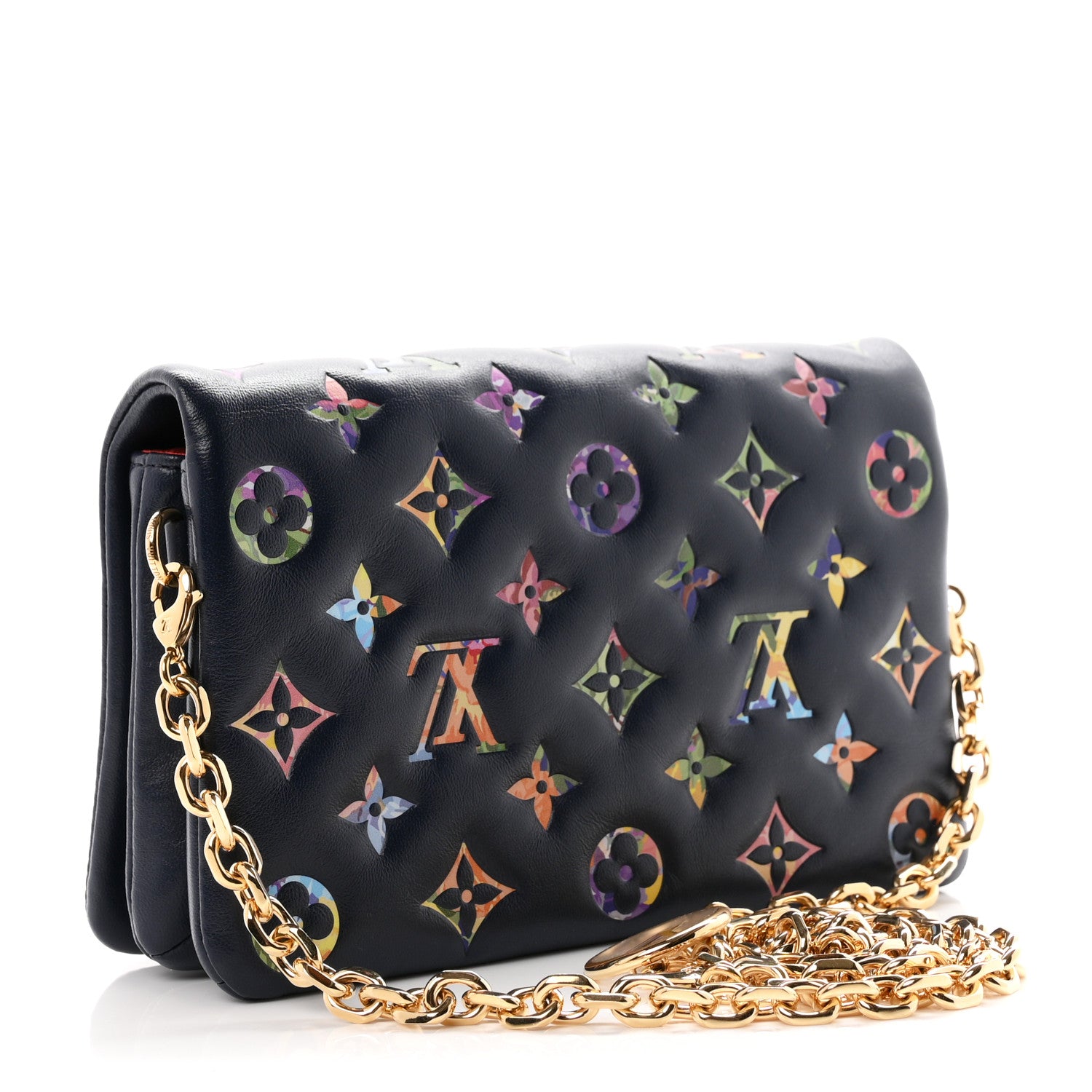 Lambskin Embossed Monogram LV Garden Pochette Coussin Navy — view 3