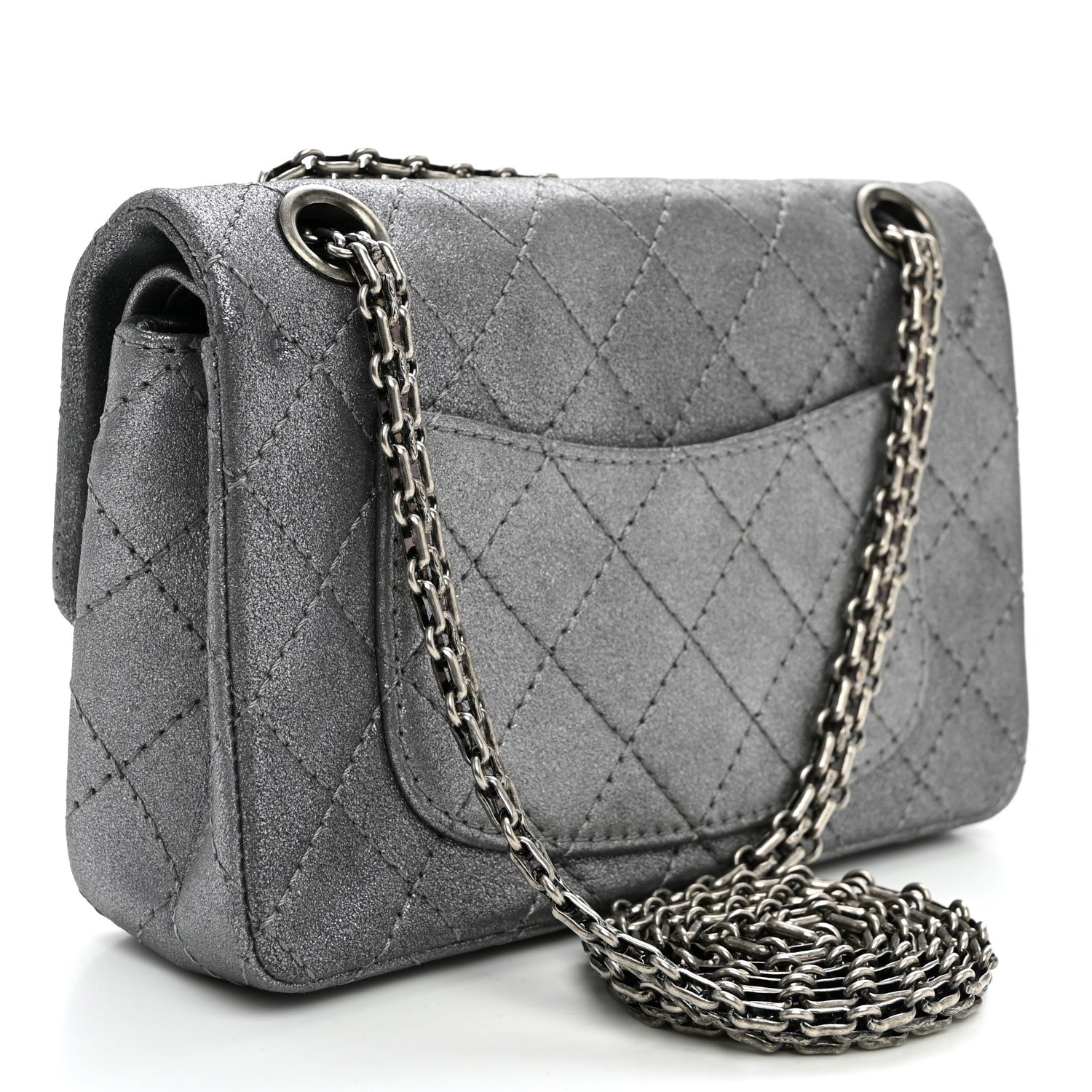Metallic Calfskin Quilted Lucky Charms 2.55 Reissue 224 Flap Dark Silver — view 3