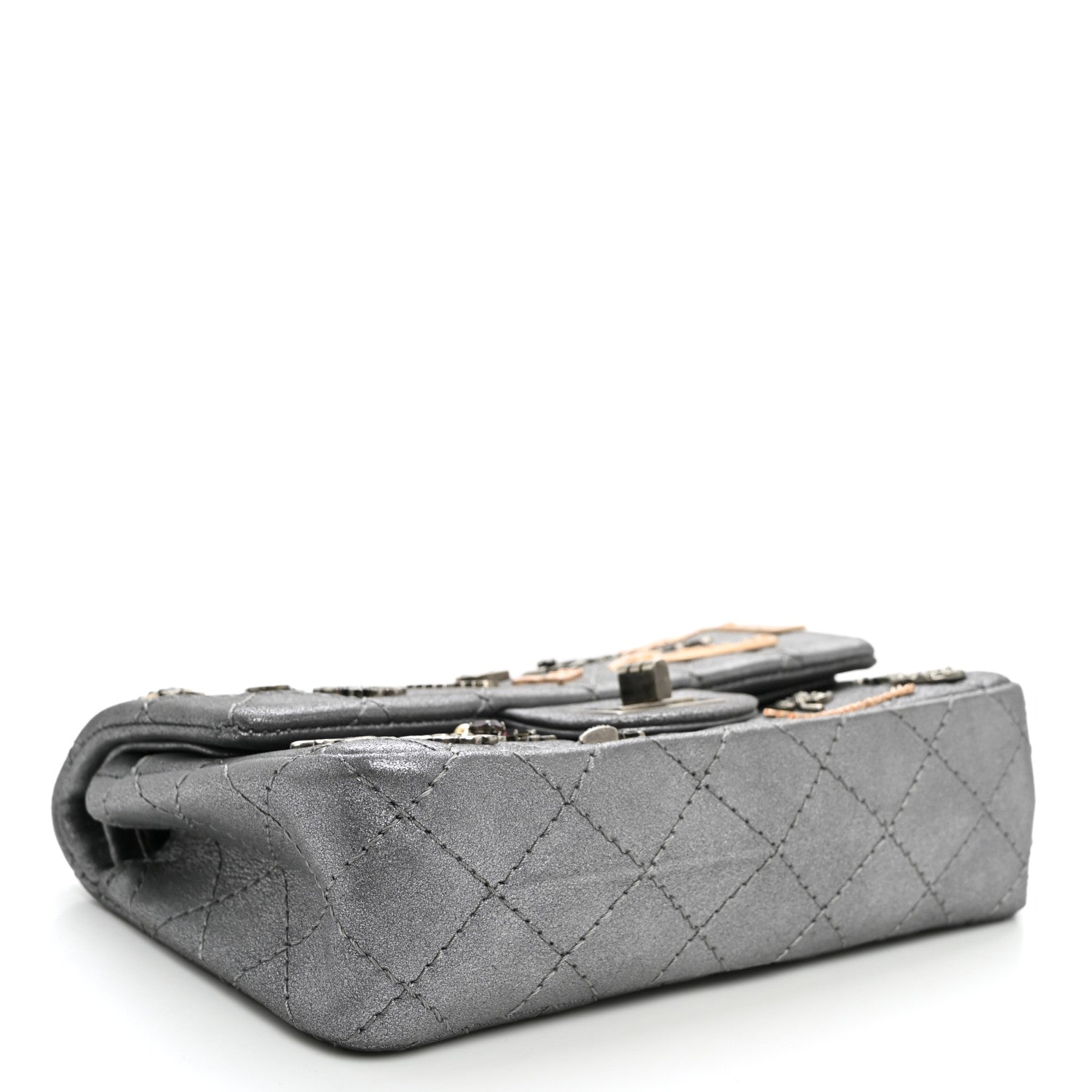 Metallic Calfskin Quilted Lucky Charms 2.55 Reissue 224 Flap Dark Silver — view 4