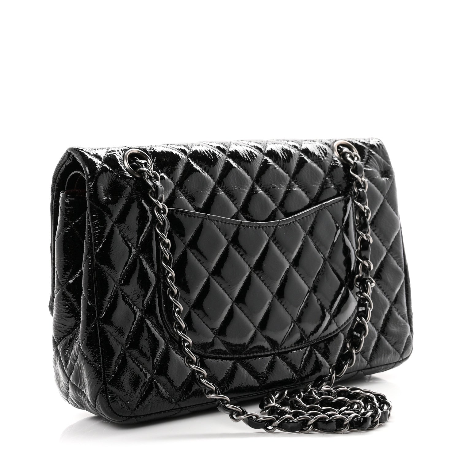 Crumpled Patent Quilted Medium Double Flap Black — view 3