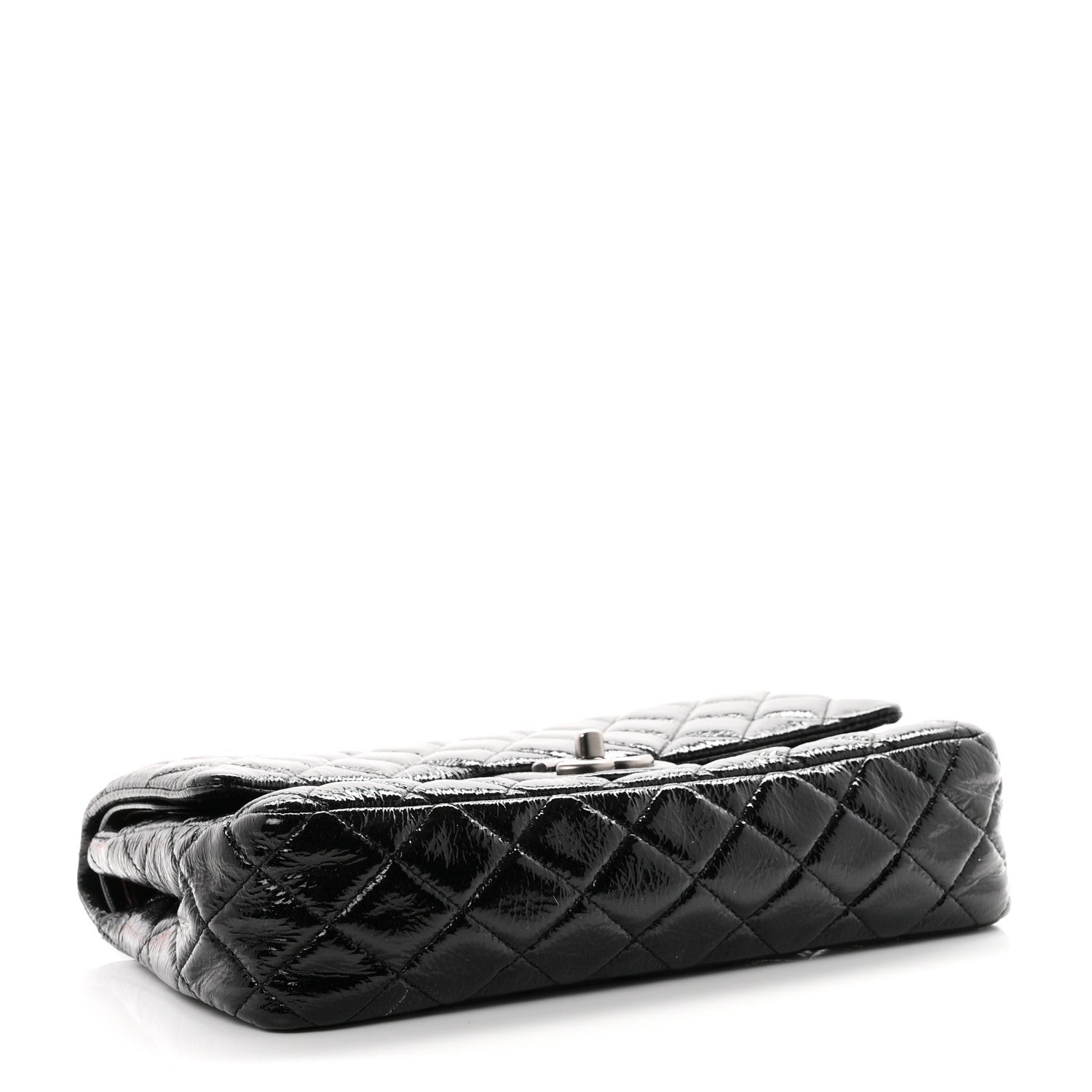 Crumpled Patent Quilted Medium Double Flap Black — view 4