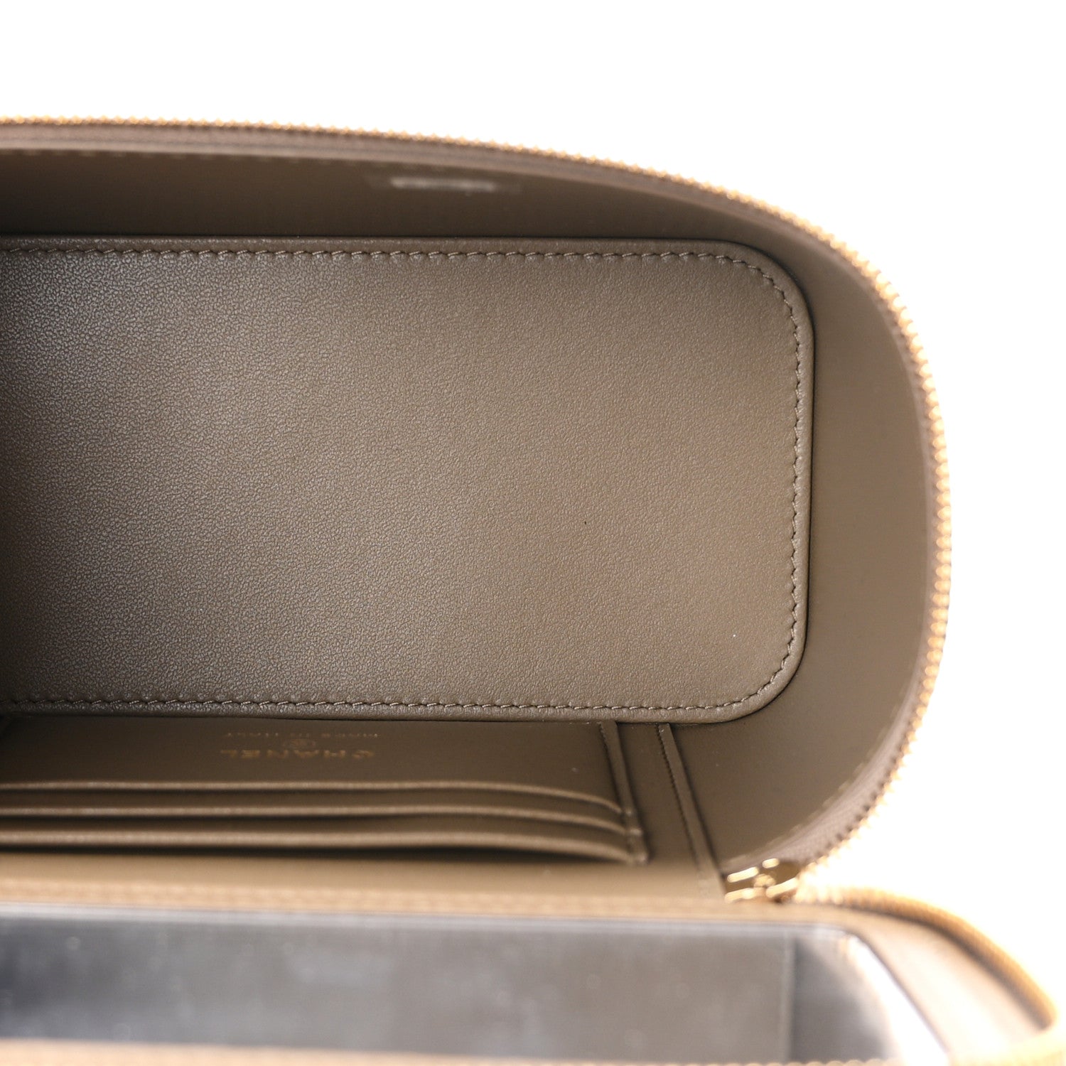 Calfskin Lizard Embossed Top Handle Vanity With Chain Dark Khaki — view 5