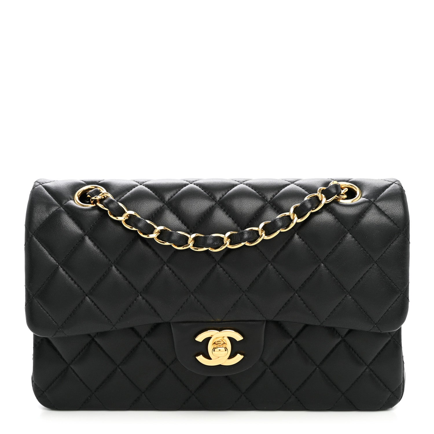 Lambskin Quilted Small Double Flap Black