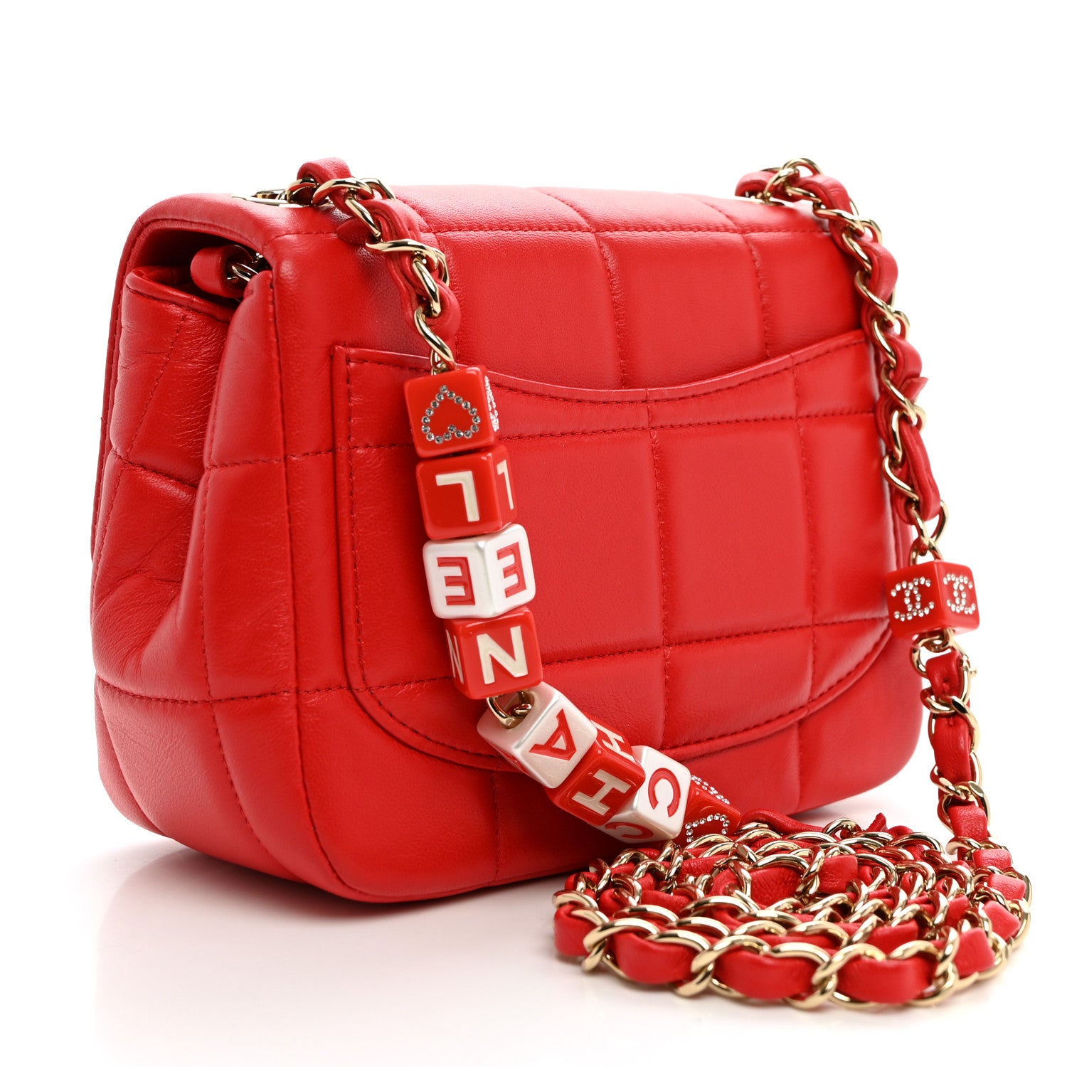 Lambskin Resin Crystal Square Quilted Monacoco Mini Flap Red — view 2