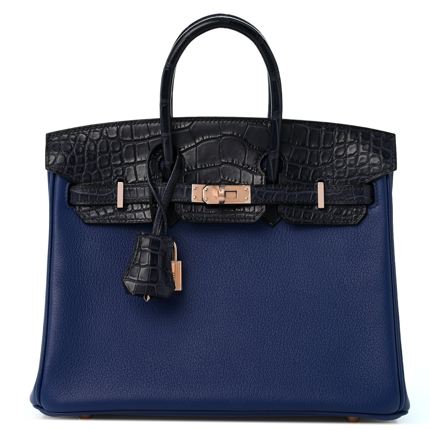 Taurillon Novillo Matte Alligator Birkin Touch 25 Bleu Saphir Marine