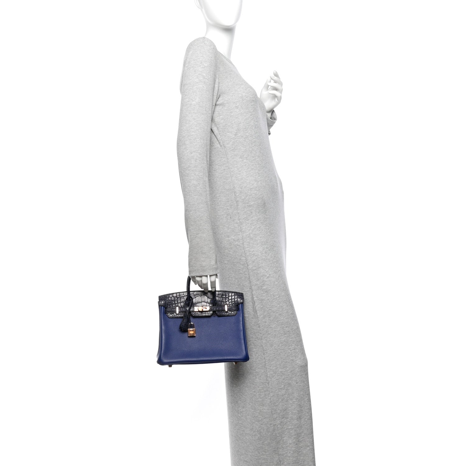 Taurillon Novillo Matte Alligator Birkin Touch 25 Bleu Saphir Marine — view 2
