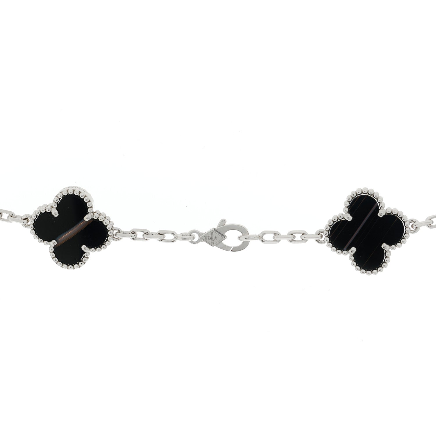 18K White Gold Veined Black Onyx 20 Motifs Vintage Alhambra Necklace — view 4