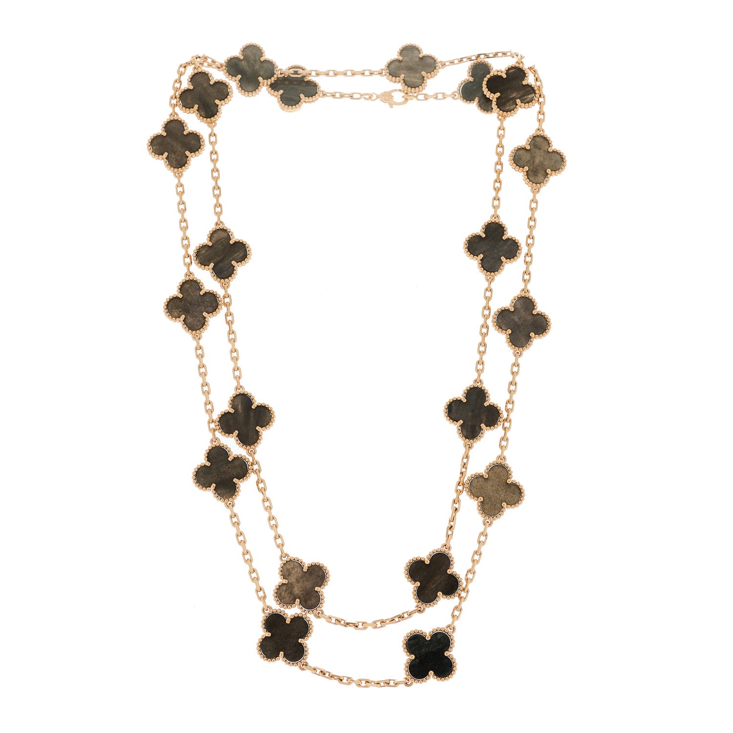 18K Rose Gold Silver Obsidian 20 Motifs Vintage Alhambra Necklace — view 3