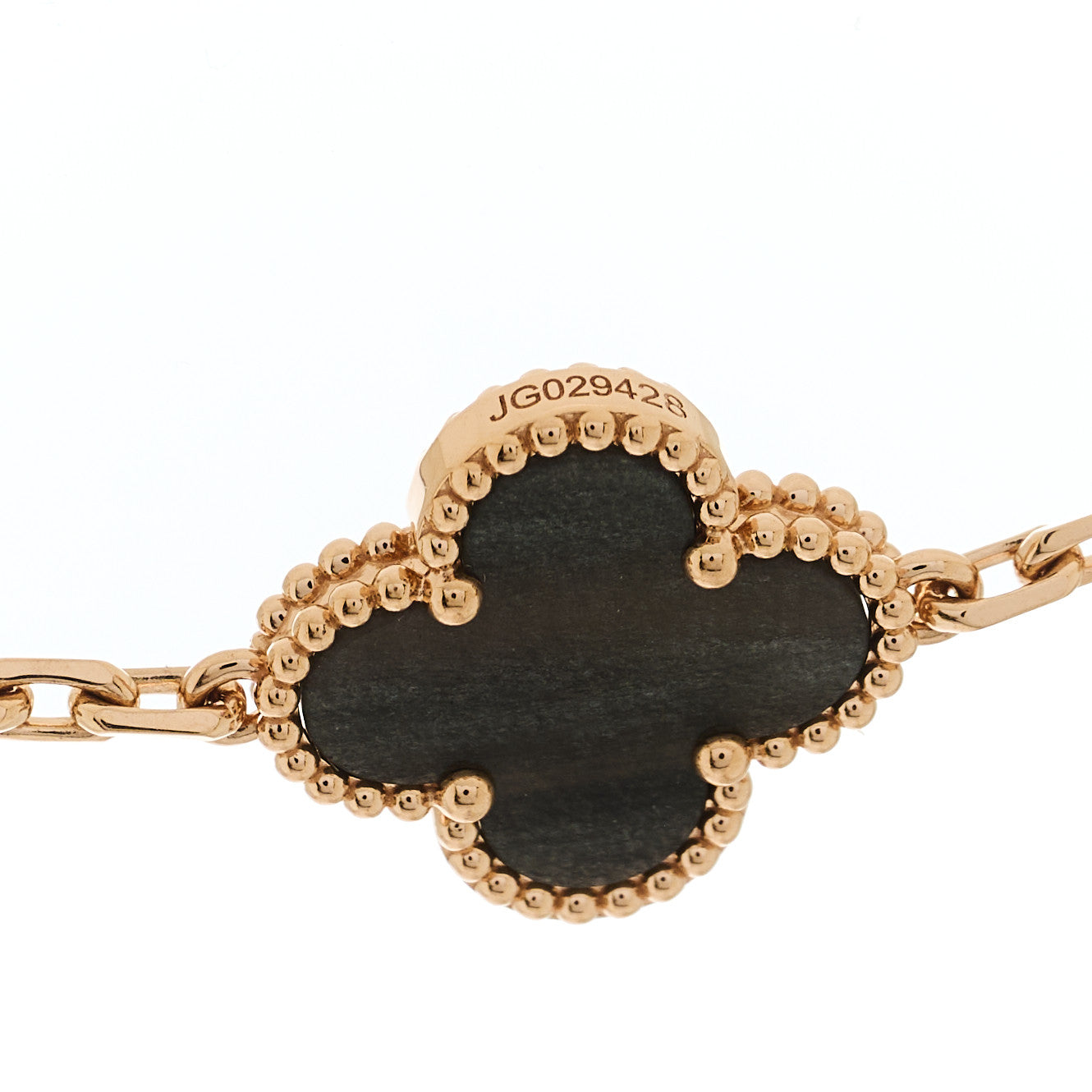 18K Rose Gold Silver Obsidian 20 Motifs Vintage Alhambra Necklace — view 5