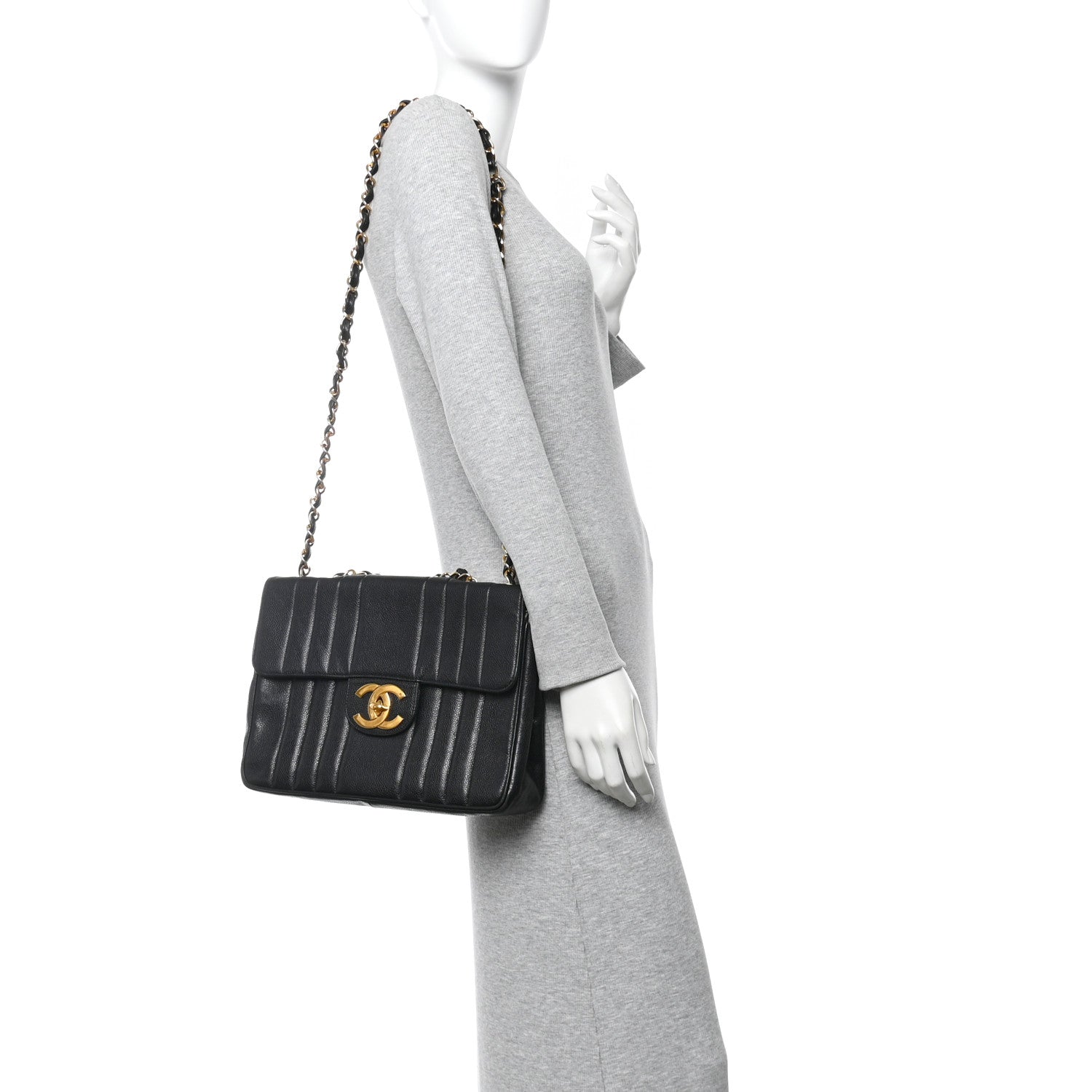 Caviar Vertical Quilted Jumbo Single Flap Black — view 2