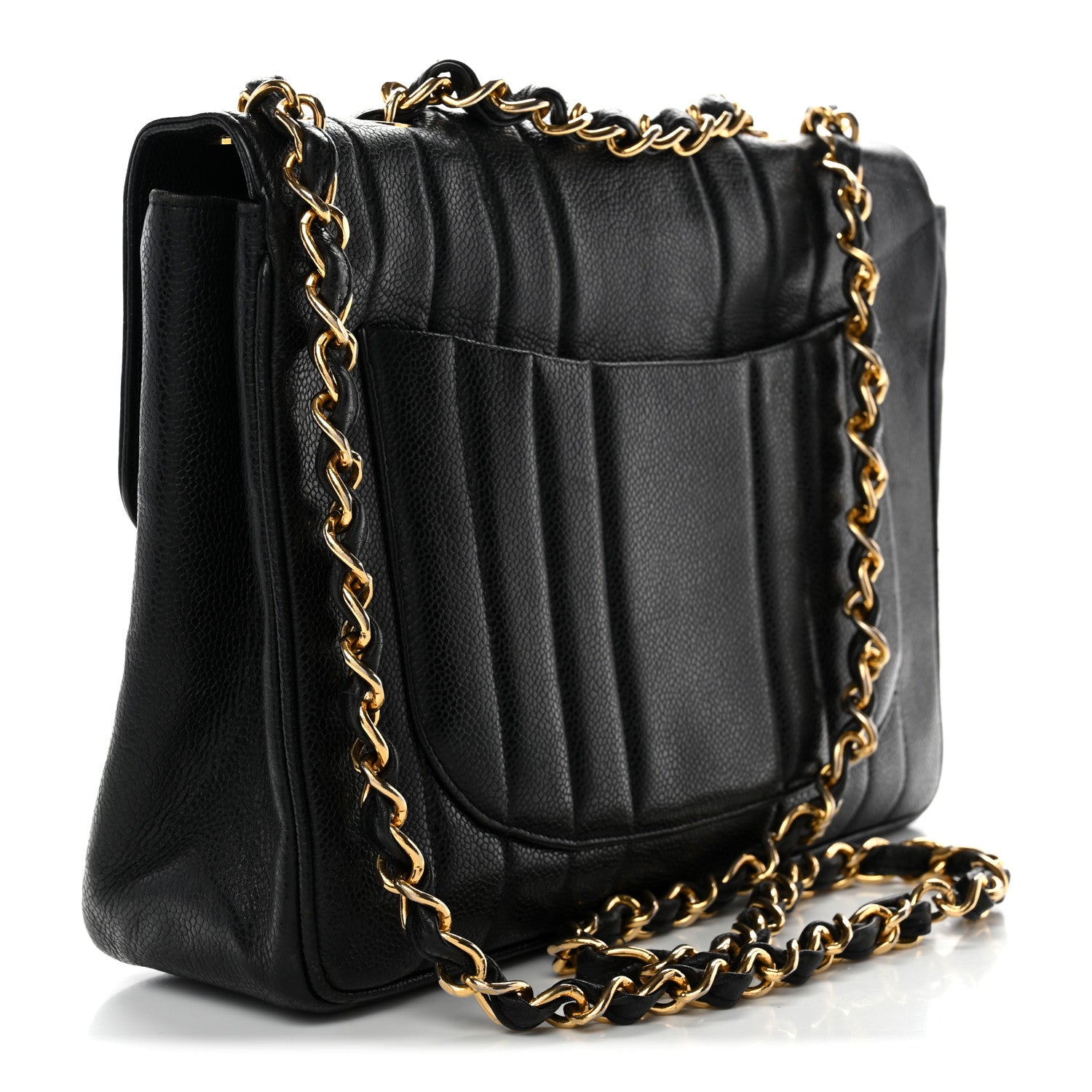 Caviar Vertical Quilted Jumbo Single Flap Black — view 3