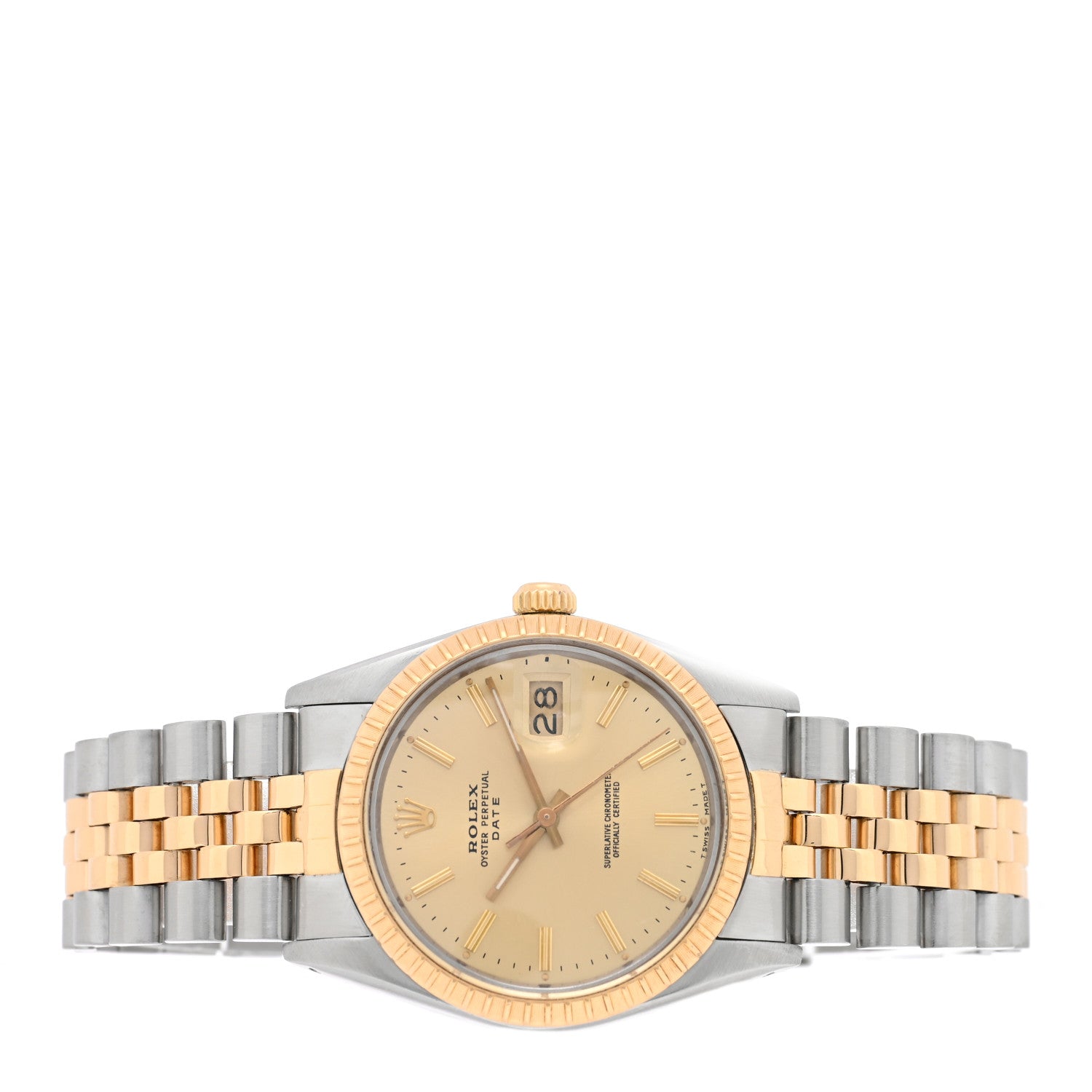 Stainless Steel 18K Yellow Gold 34mm Oyster Perpetual Date Watch Champagne 15053 — view 2