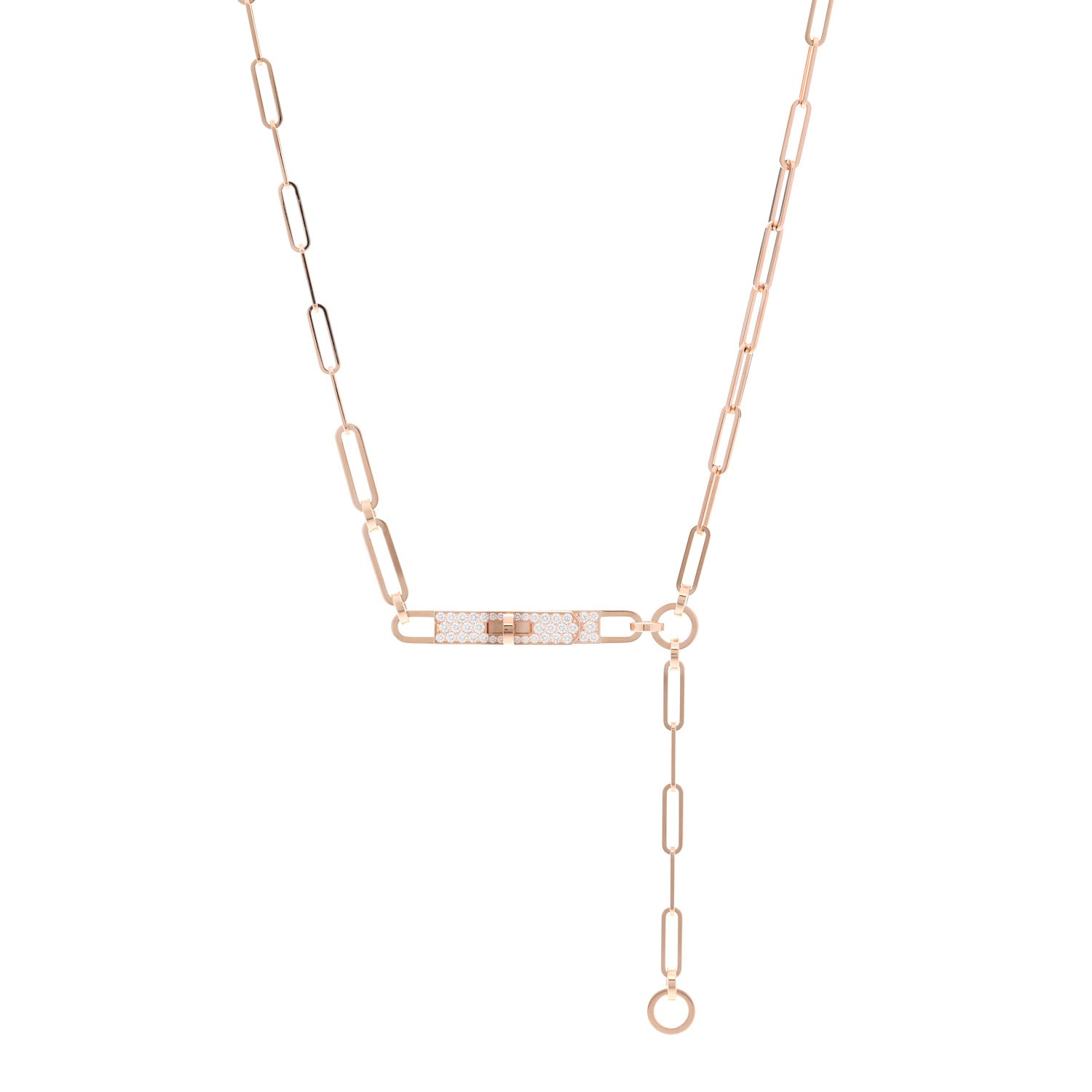 18K Rose Gold Diamond Pave PM Kelly Chaine Lariat Necklace ST