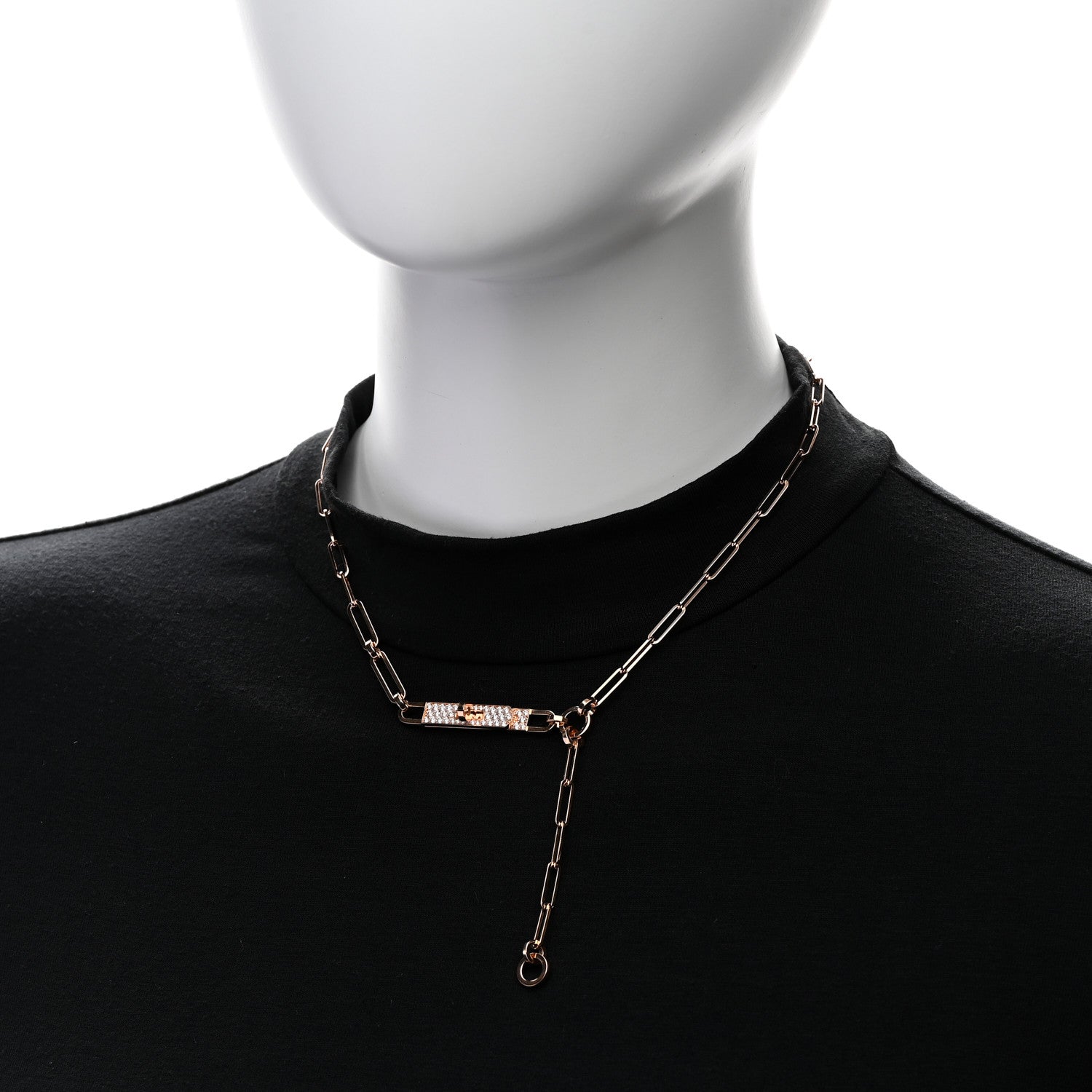 18K Rose Gold Diamond Pave PM Kelly Chaine Lariat Necklace ST — view 2