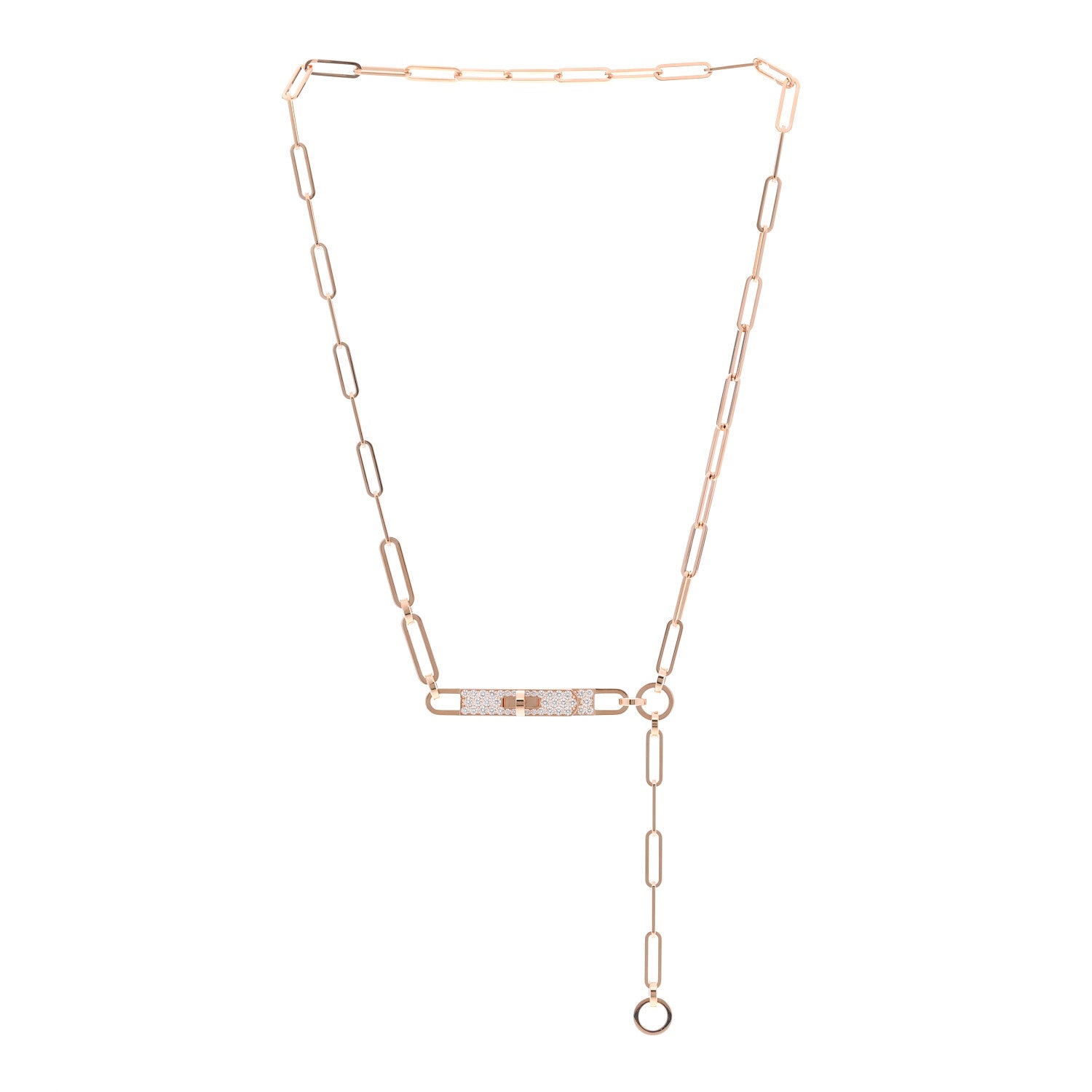 18K Rose Gold Diamond Pave PM Kelly Chaine Lariat Necklace ST — view 3