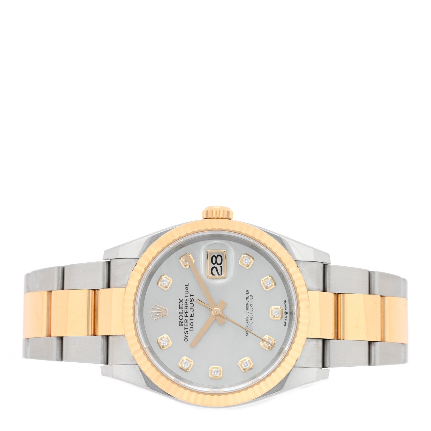 Stainless Steel 18K Yellow Gold Diamond Mother of Pearl 36mm Oyster Perpetual Datejust Watch 126233 — view 2