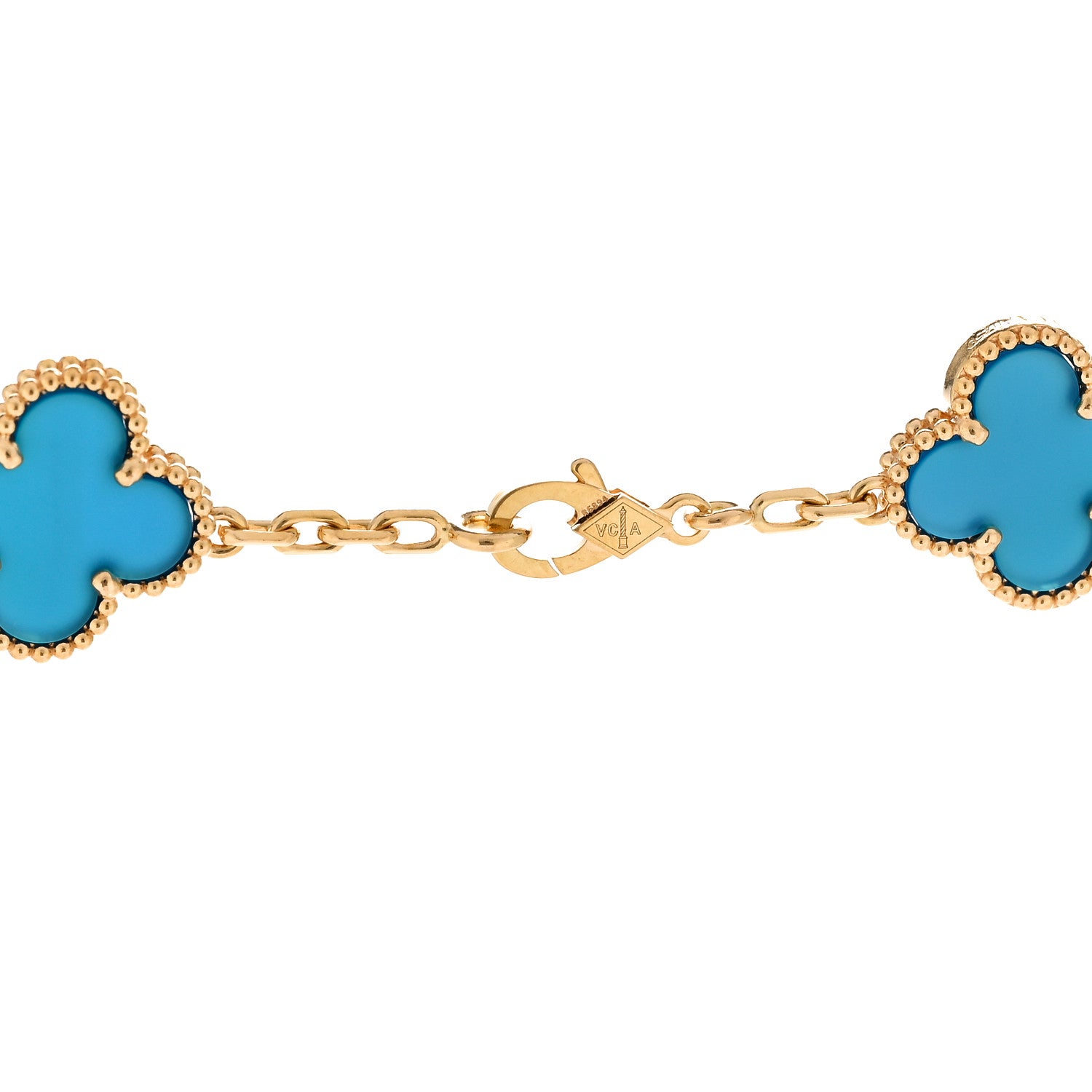 18K Yellow Gold Blue Agate 10 Motifs Vintage Alhambra Necklace — view 4