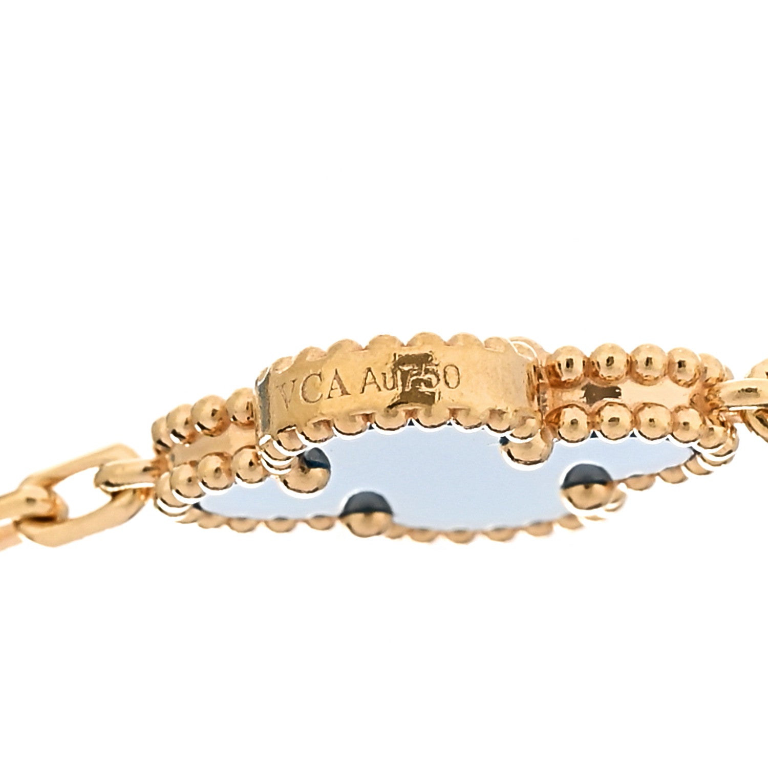 18K Yellow Gold Blue Agate 10 Motifs Vintage Alhambra Necklace — view 5