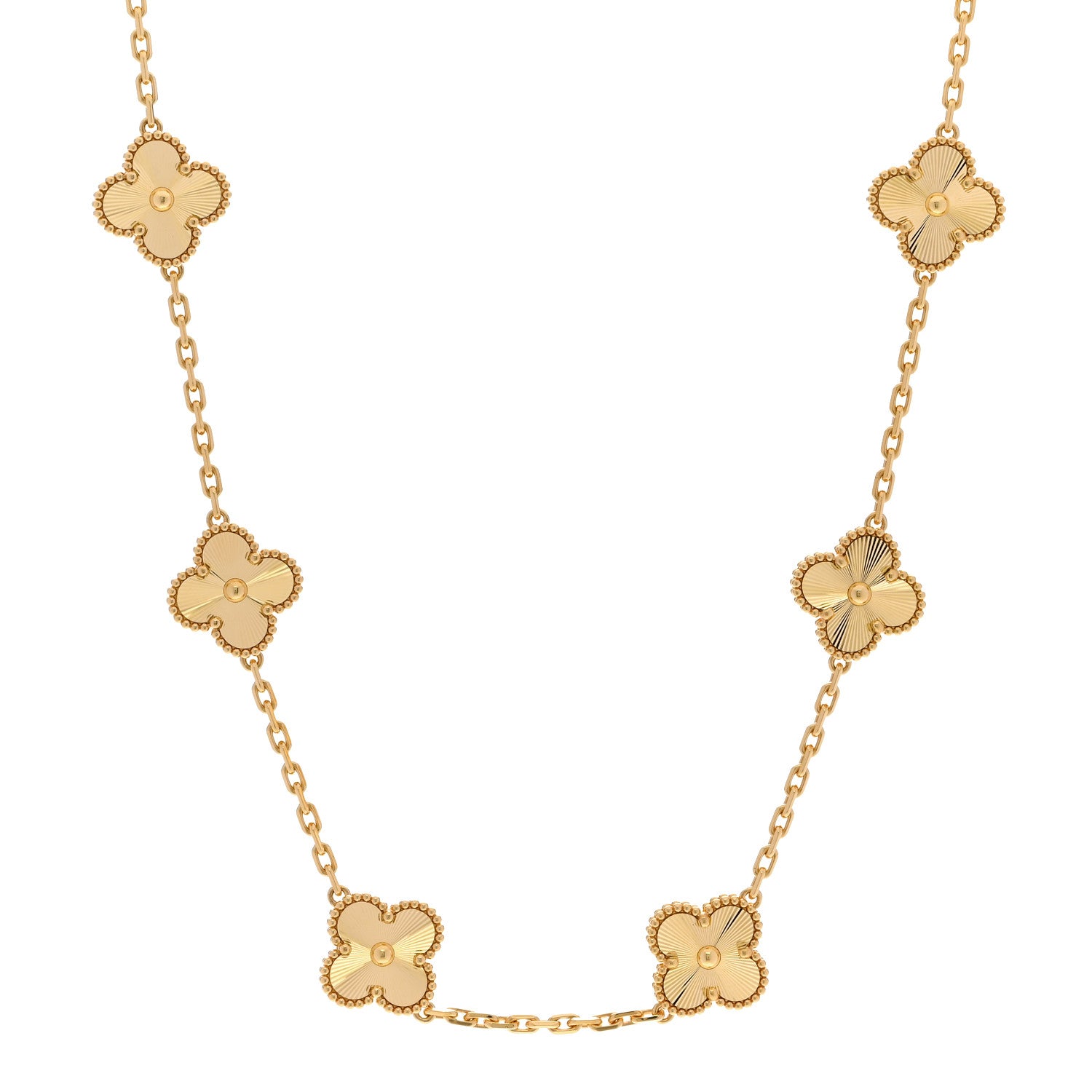 18K Yellow Gold 10 Motifs Guilloche Vintage Alhambra Necklace