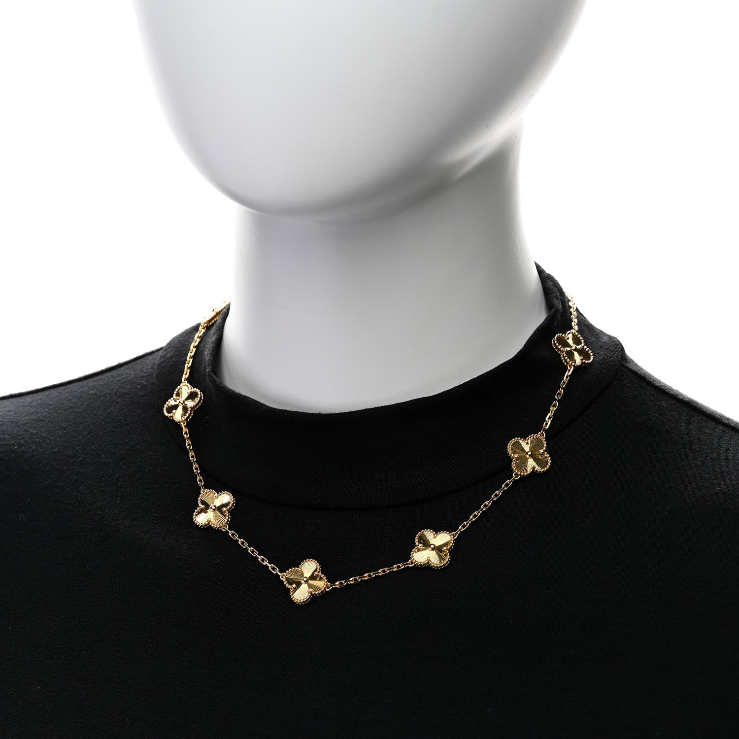18K Yellow Gold 10 Motifs Guilloche Vintage Alhambra Necklace — view 2
