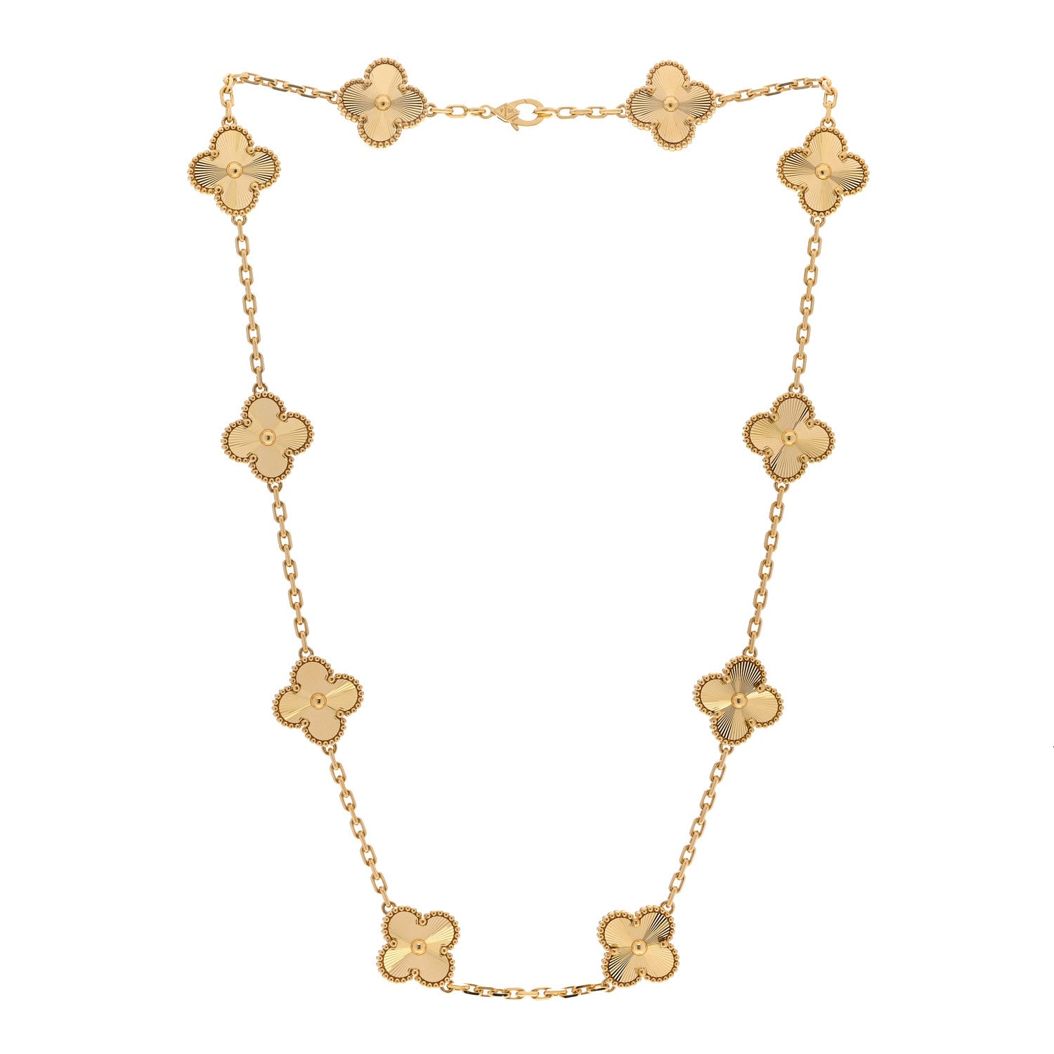 18K Yellow Gold 10 Motifs Guilloche Vintage Alhambra Necklace — view 3