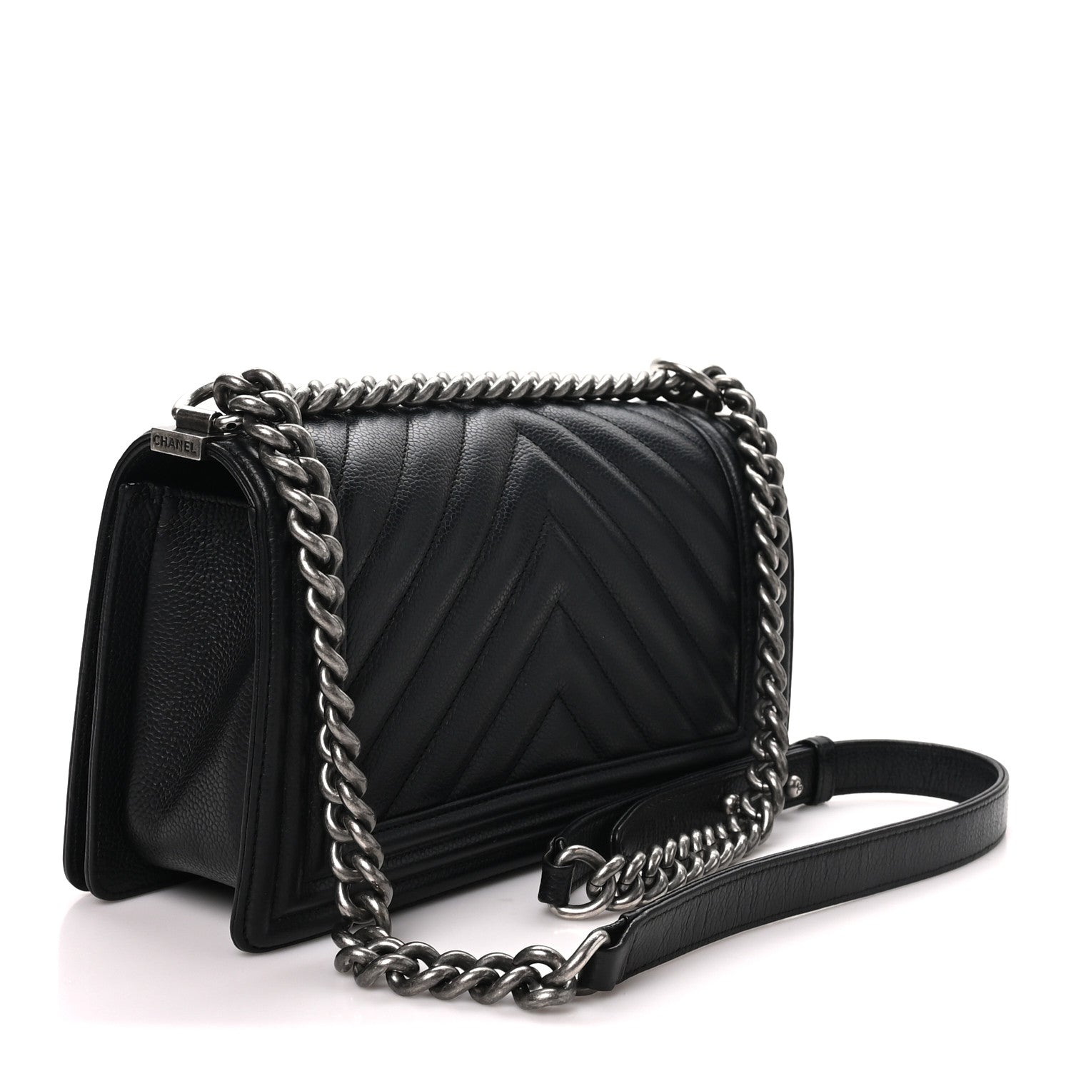 Caviar Chevron Quilted Medium Boy Flap Black — view 3
